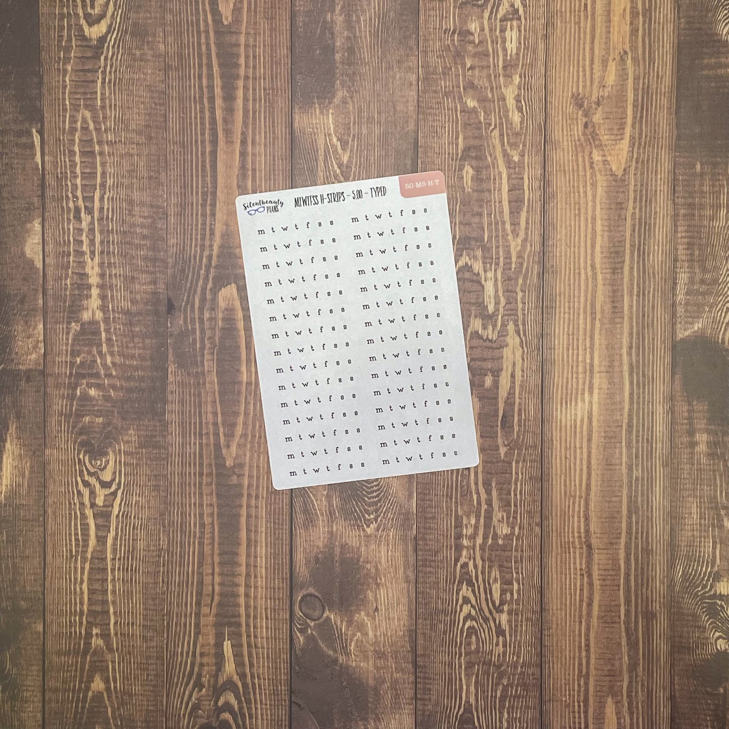 MTWTFSS Horizontal Sticker Strips for 5mm Grid