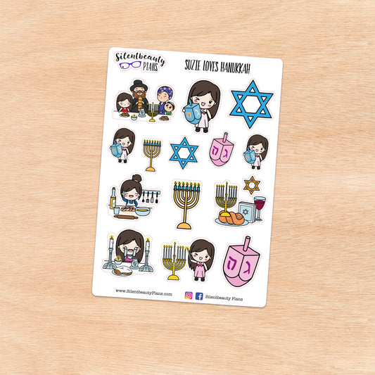 Suzie Loves Hanukkah - Cute Girl Stickers
