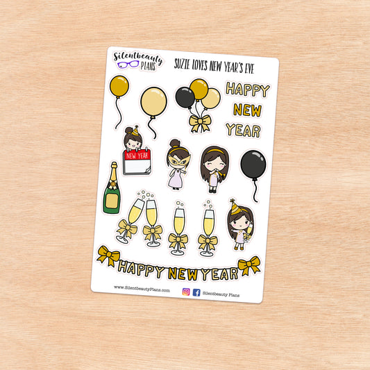 Suzie Loves New Year's Eve - Cute Girl Stickers