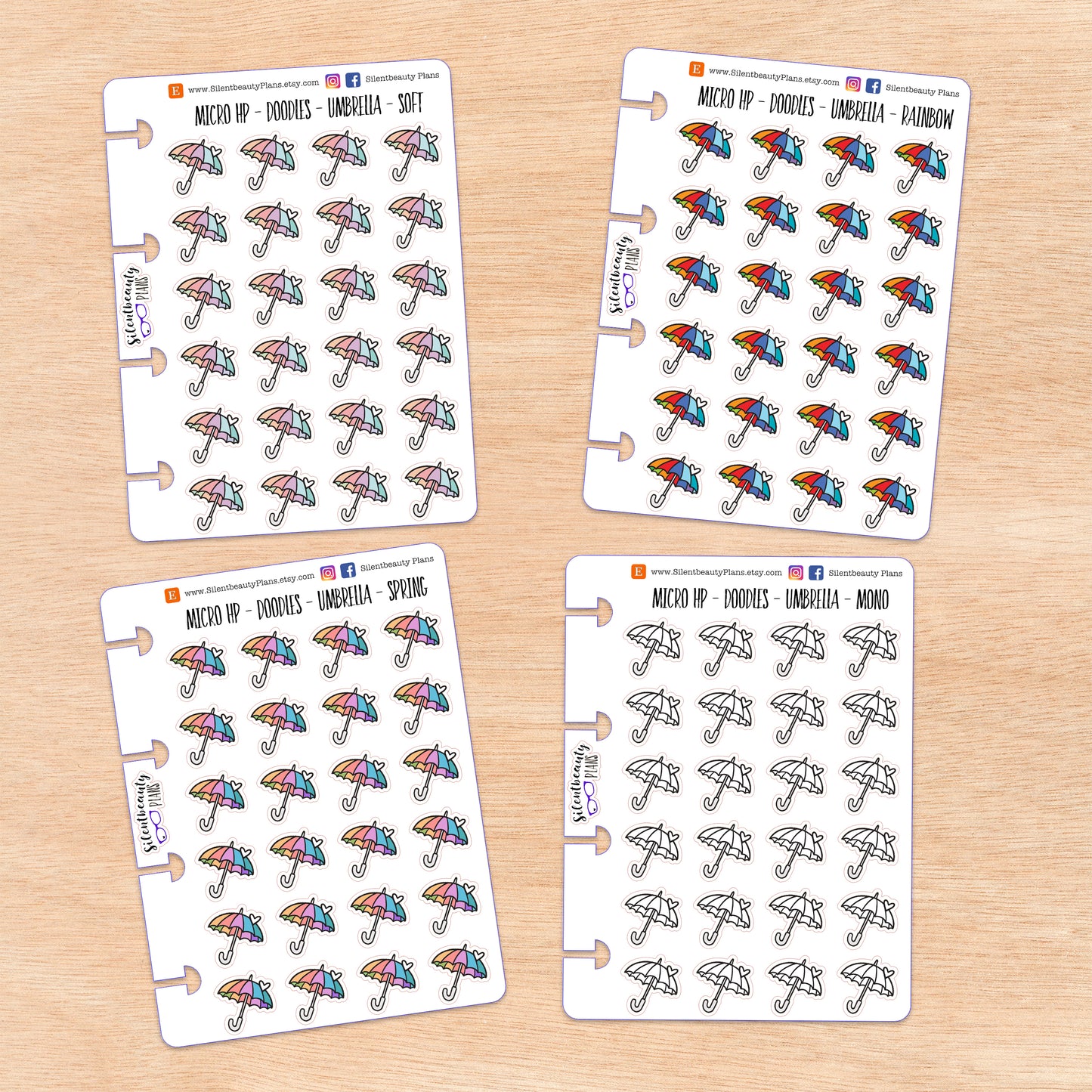 Doodle Umbrella Stickers | 4 Colour Options | Micro Disc