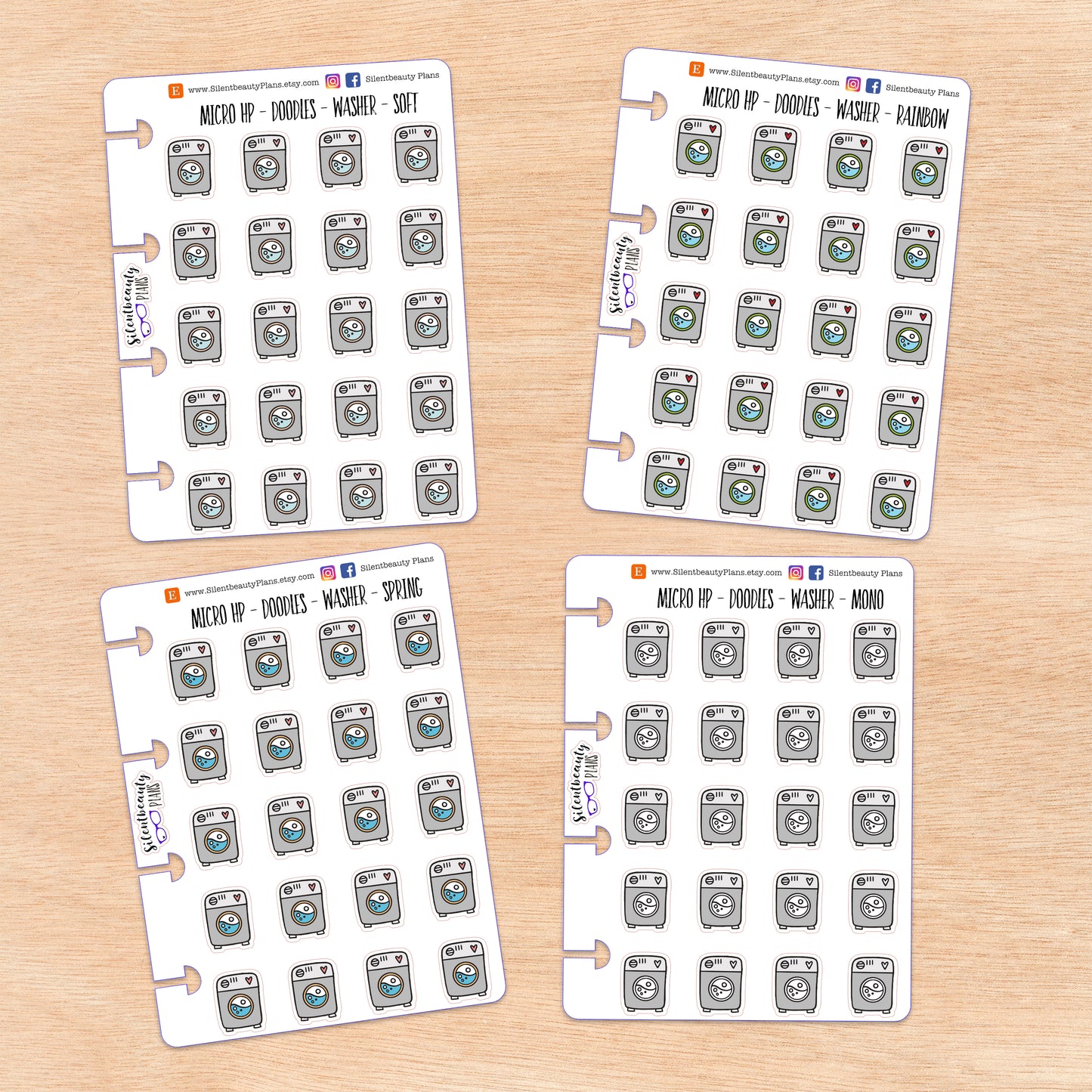 Doodle Washer - Washing Machine Stickers | 4 Colour Options | Micro Disc
