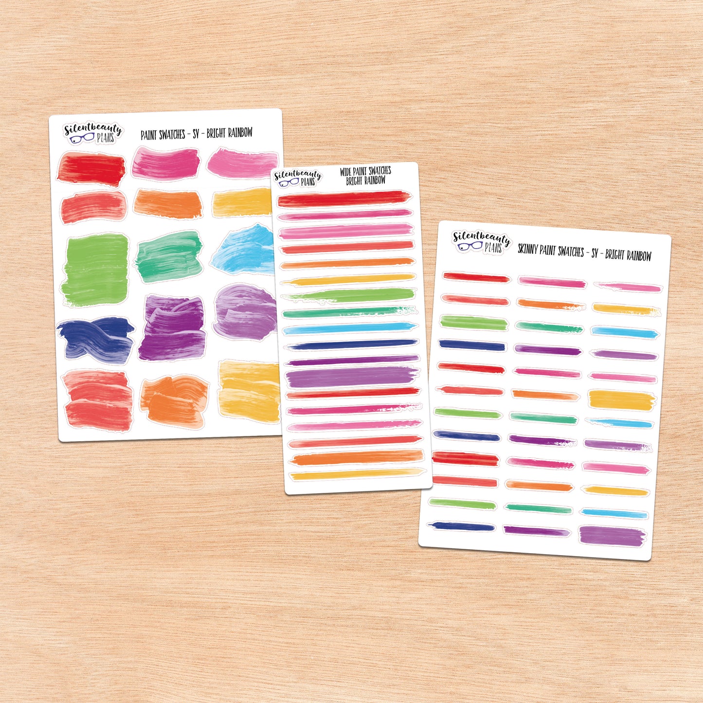 Bright Rainbow Palette Paint Swatch Journaling Stickers | 3 Sheet Options