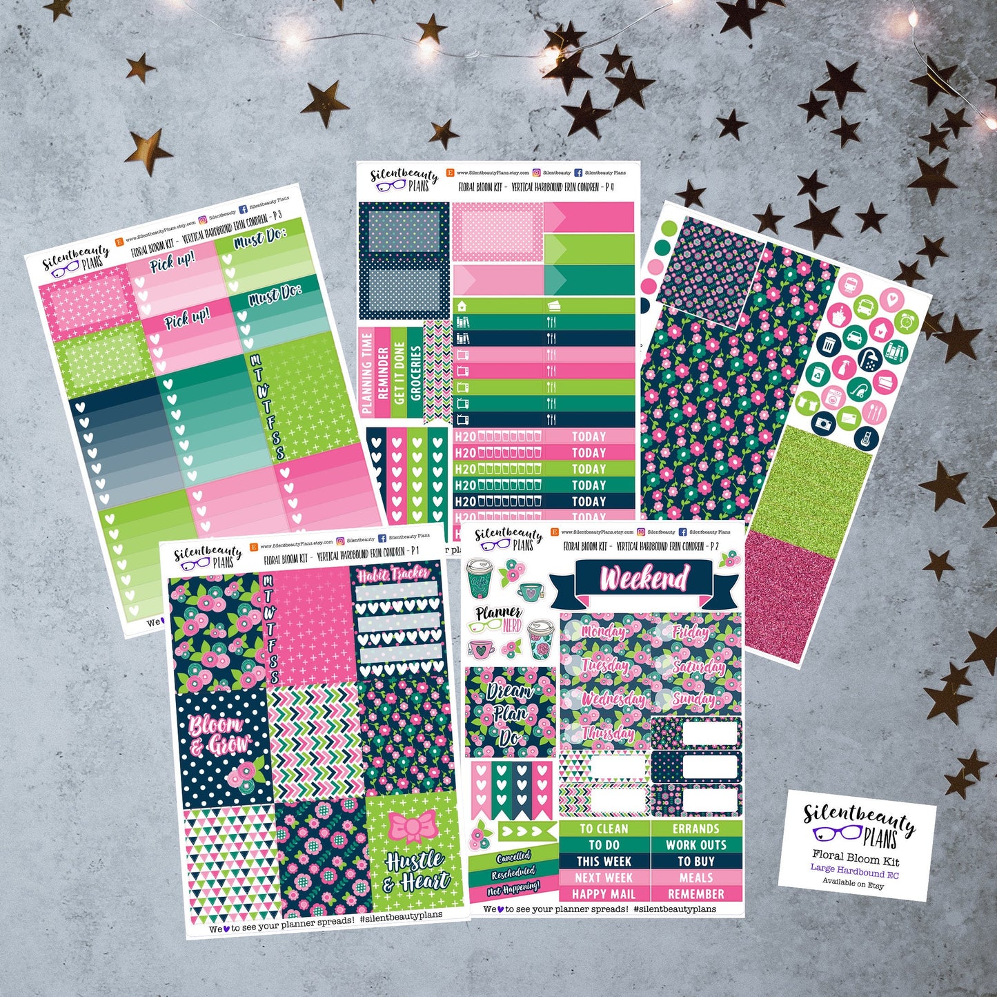 Floral Bloom Sticker Kit - Large Hardbound Erin Condren Life Planner, Vertical, Planner Stickers, UK