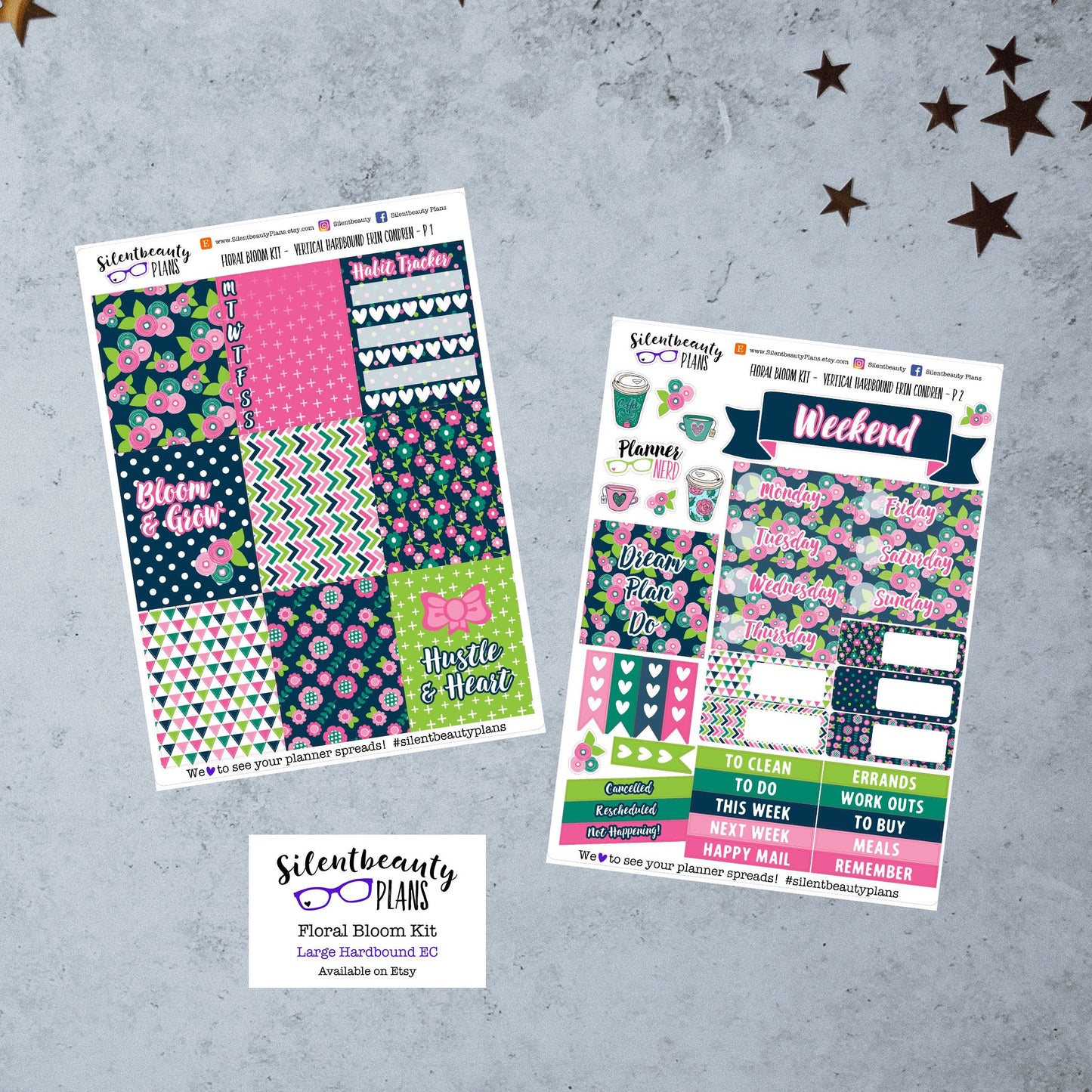 Floral Bloom Sticker Kit - Large Hardbound Erin Condren Life Planner, Vertical, Planner Stickers, UK