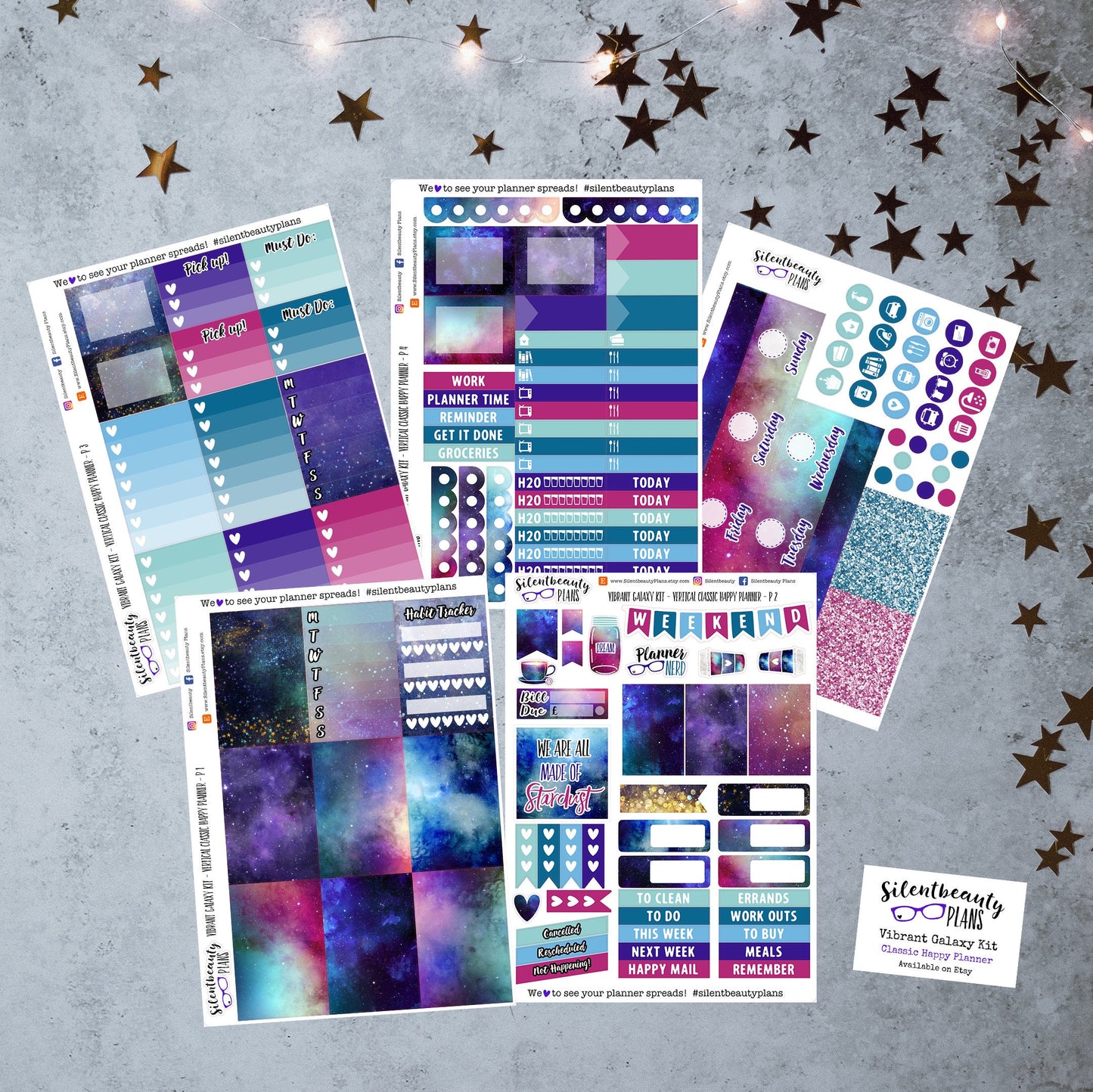 Vibrant Galaxy Sticker Kit - Classic Happy Planner, Vertical, Planner Stickers, UK