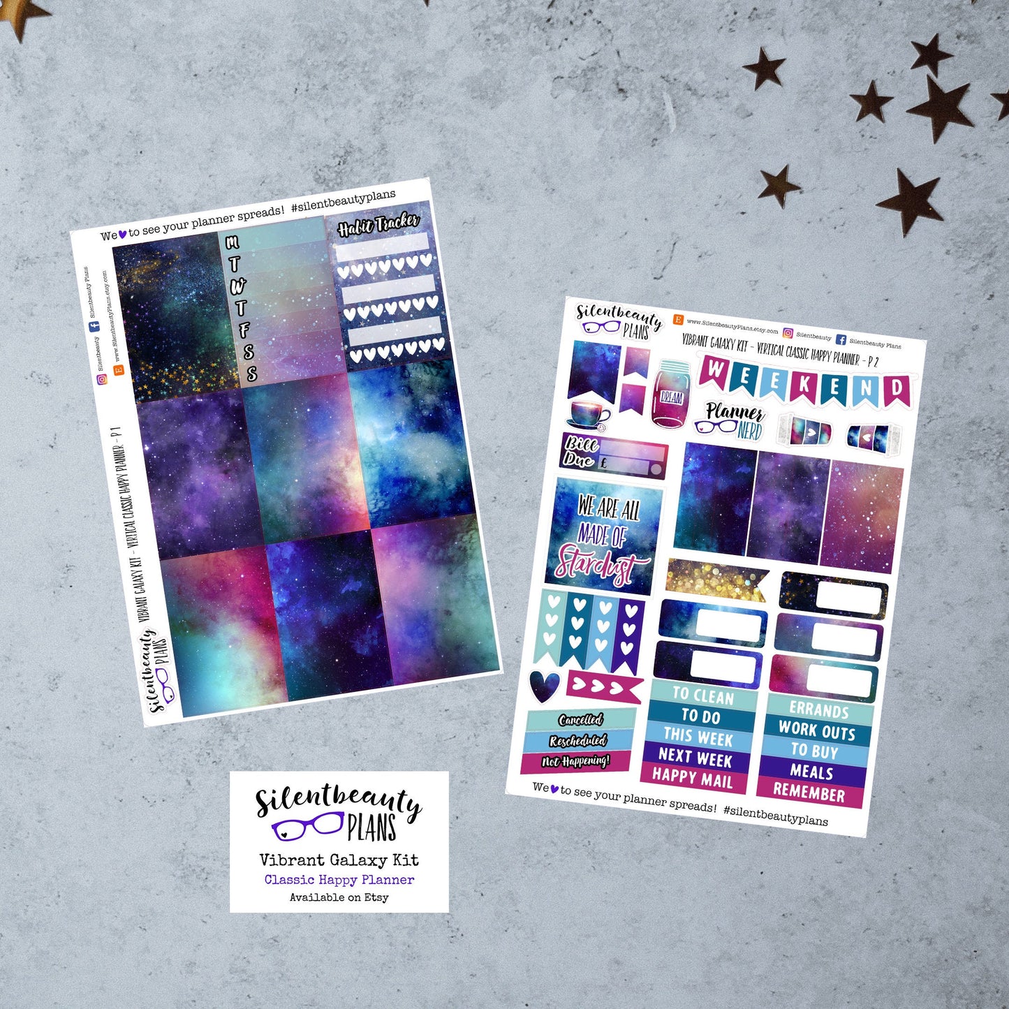 Vibrant Galaxy Sticker Kit - Classic Happy Planner, Vertical, Planner Stickers, UK