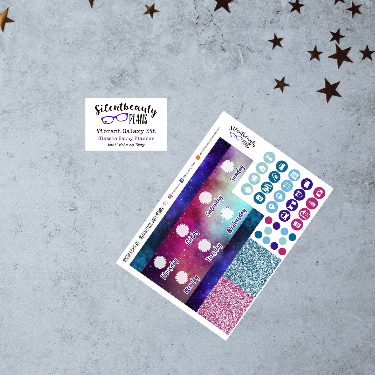 Vibrant Galaxy Sticker Kit - Classic Happy Planner, Vertical, Planner Stickers, UK