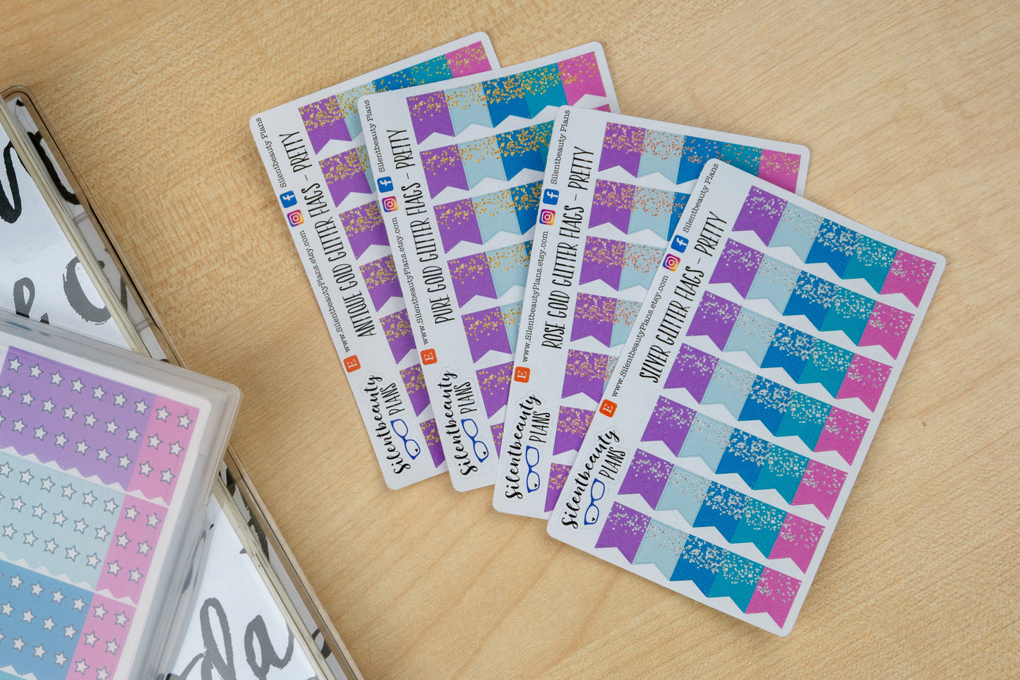 Glittery Page Flags - 35 Stickers - 4 Glitter Options - 3 Colour Options - Hobonichi Weeks, Planner Stickers, UK