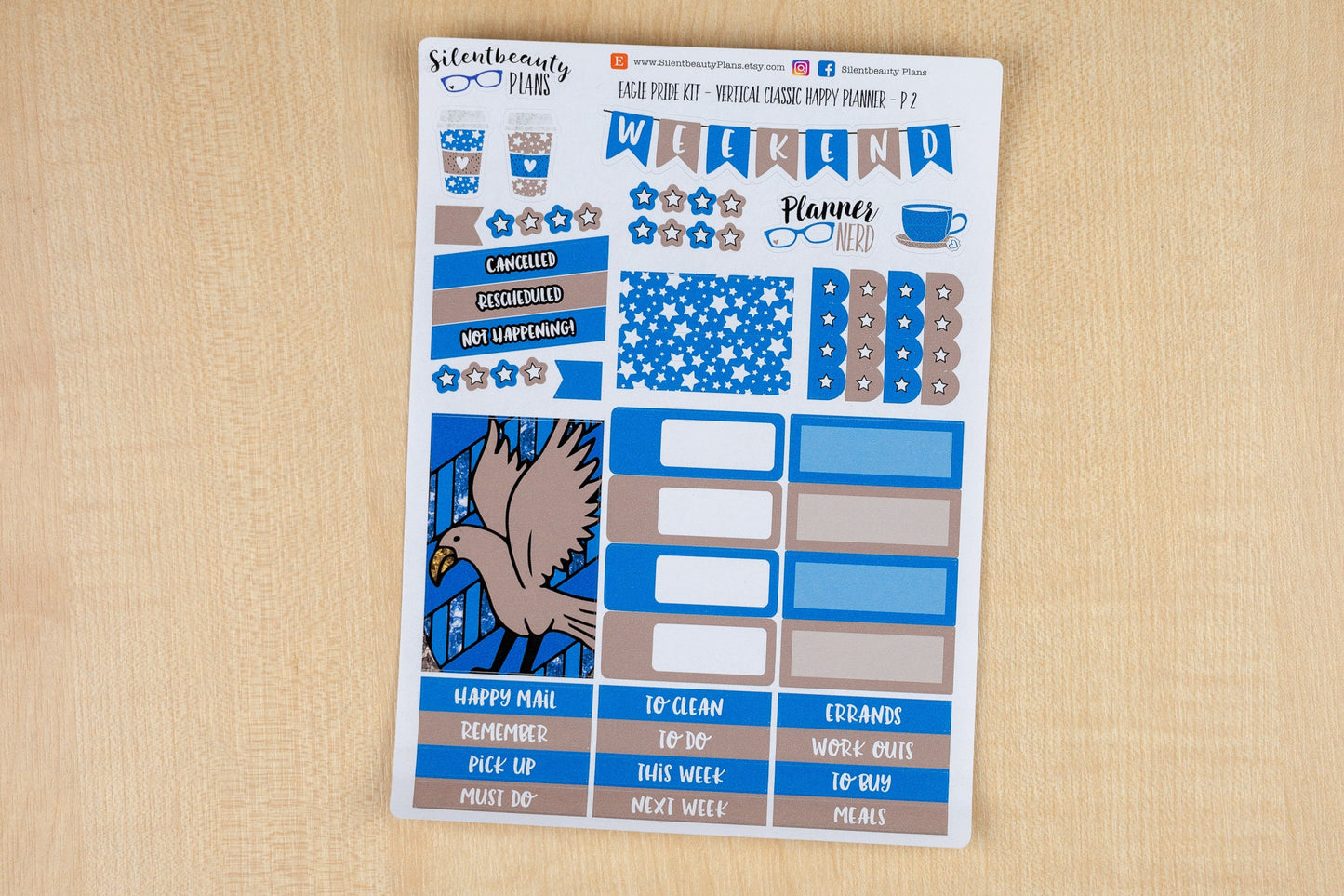 Eagle Pride Weekly Sticker Kit - Classic Happy Planner, Vertical, Planner Stickers, UK