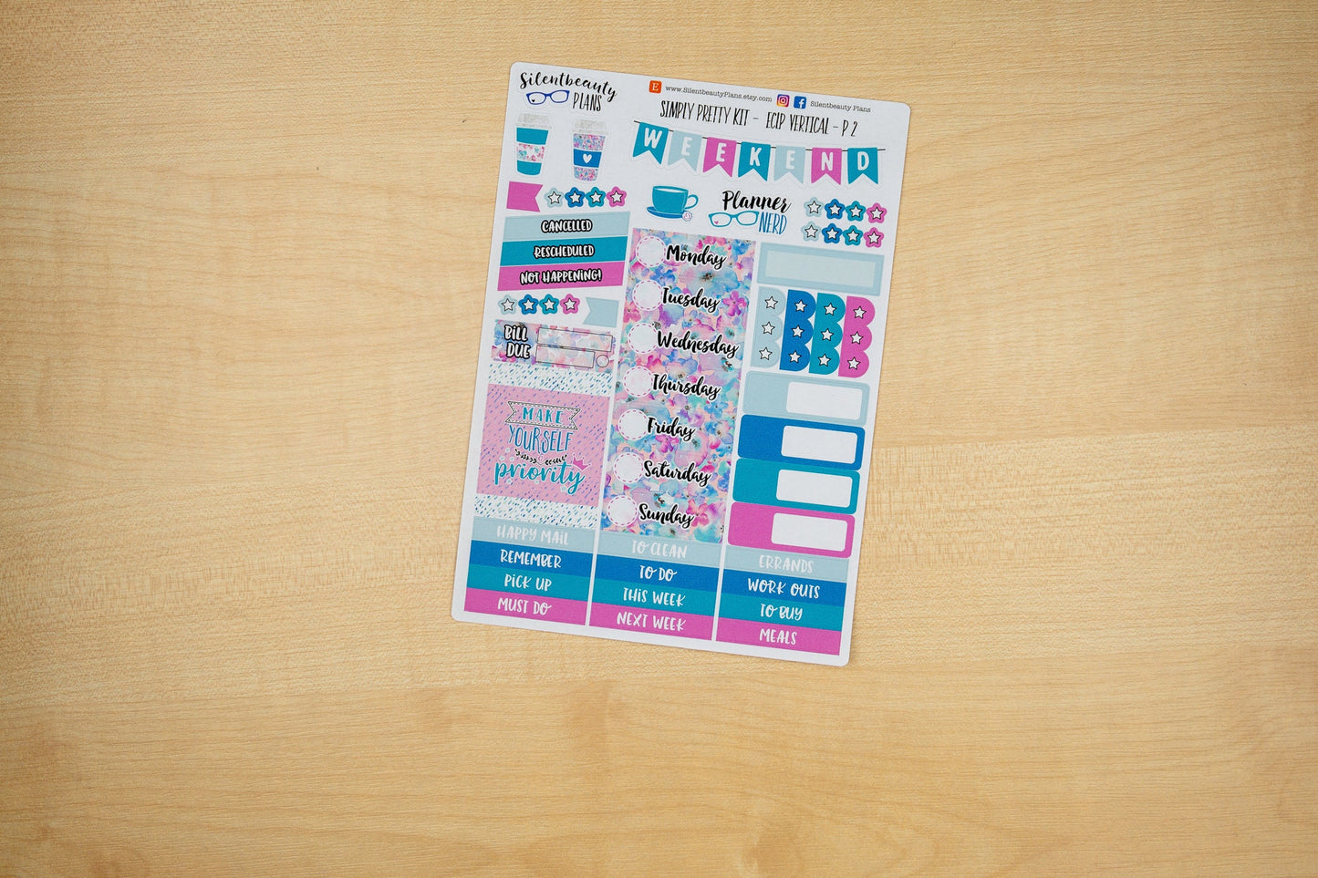 Simply Pretty Sticker Kit - Standard Vertical, Vertical, Planner Stickers, UK