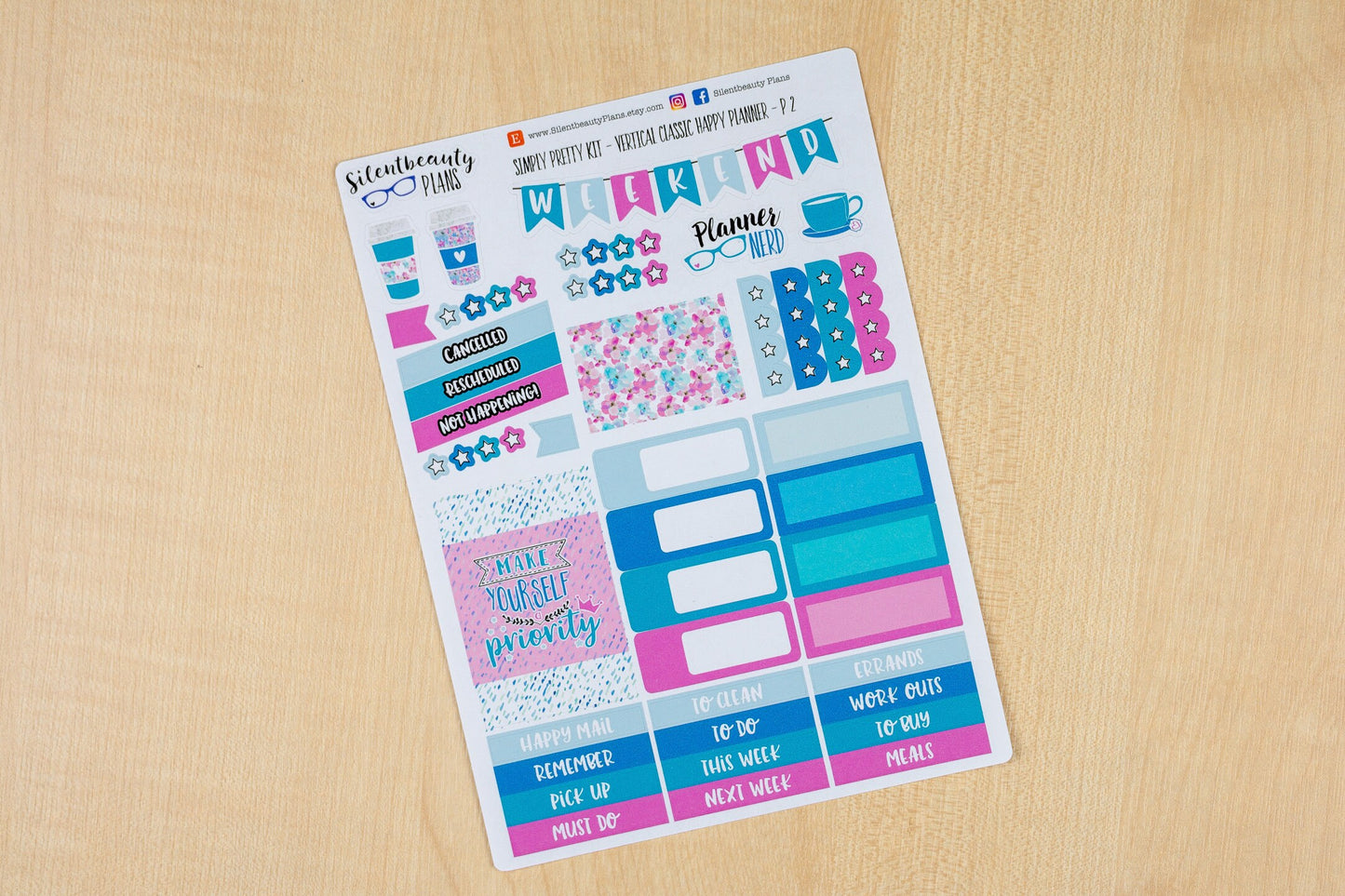 Simply Pretty Sticker Kit - Classic Happy Planner, Vertical, Planner Stickers, UK
