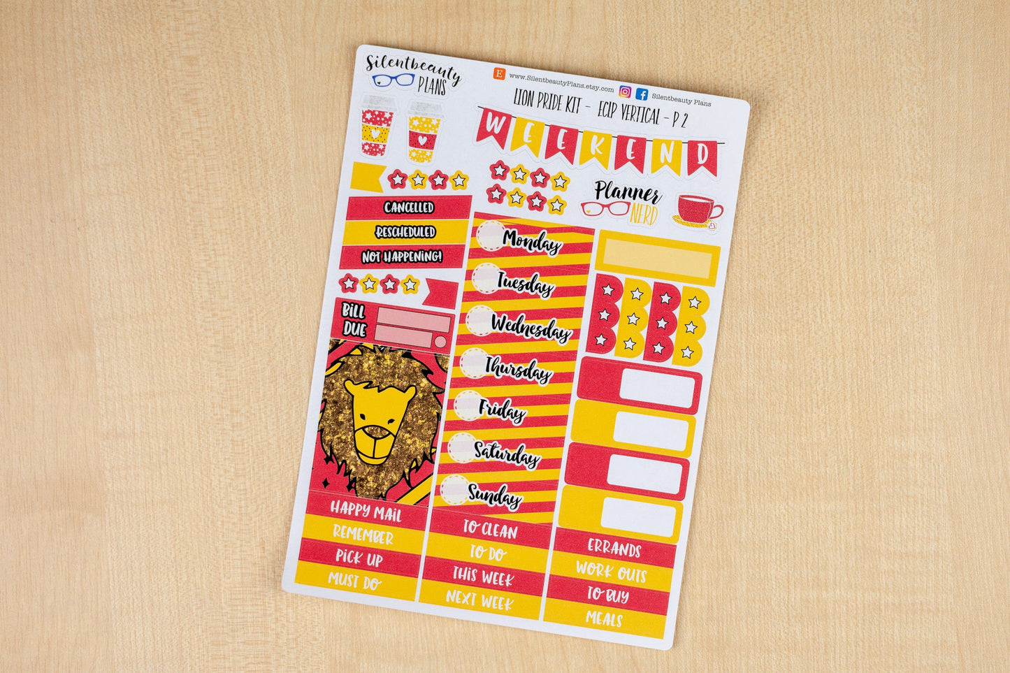 Lion Pride Sticker Kit - Standard Vertical, Vertical, Planner Stickers, UK