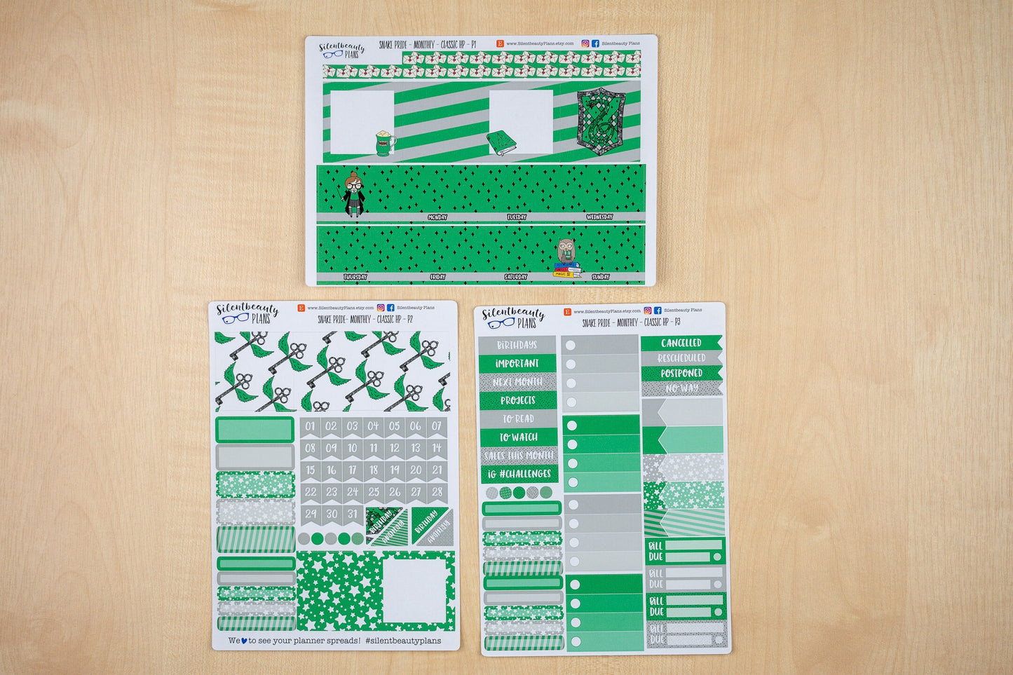 Snake Pride Monthly Sticker Kit - Pick your Month & Start Day - Classic Happy Planner, Vertical, Planner Stickers, UK