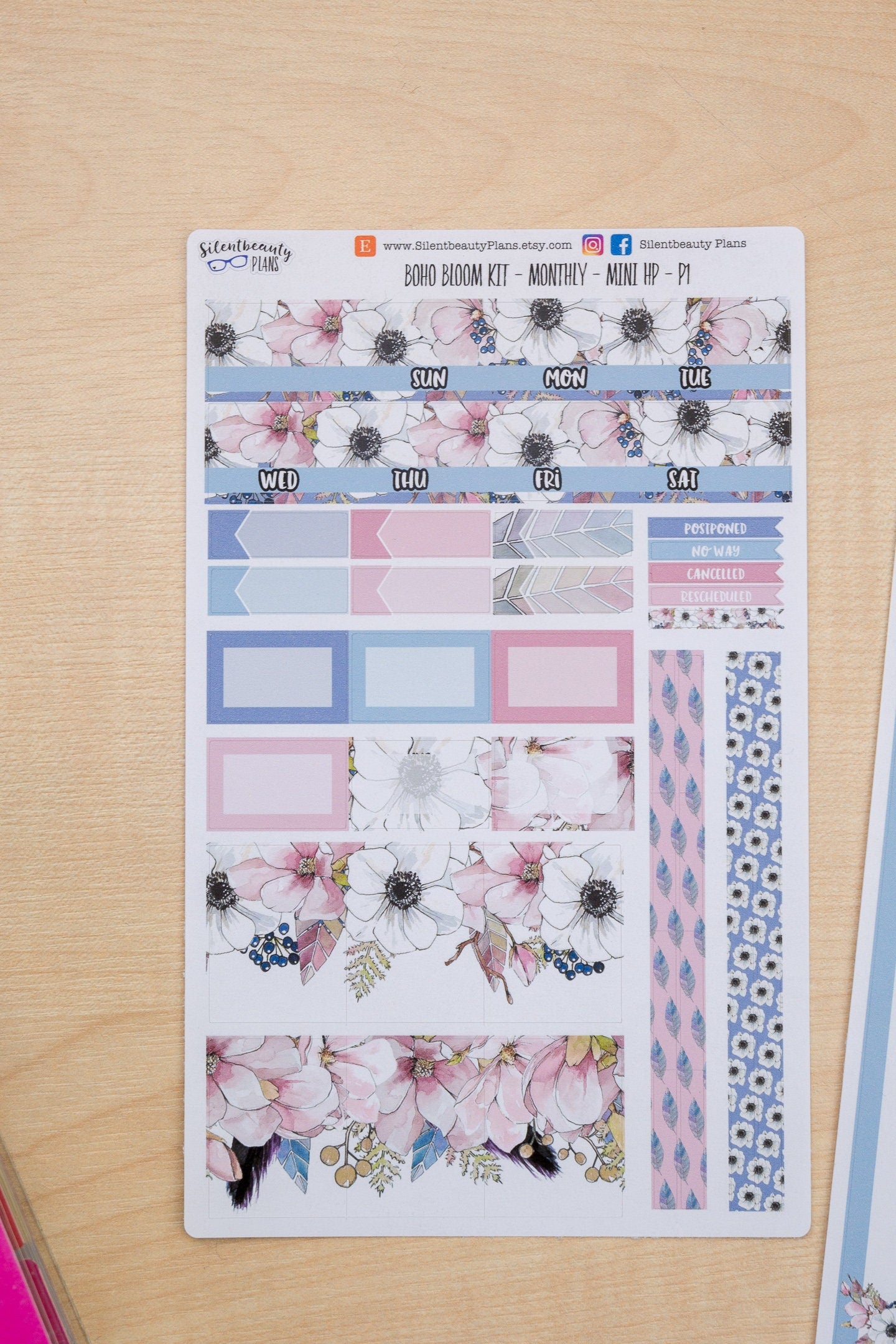 Blush Bloom Monthly Kit - Mini Happy Planner | Choose your Month - Planner Stickers, UK