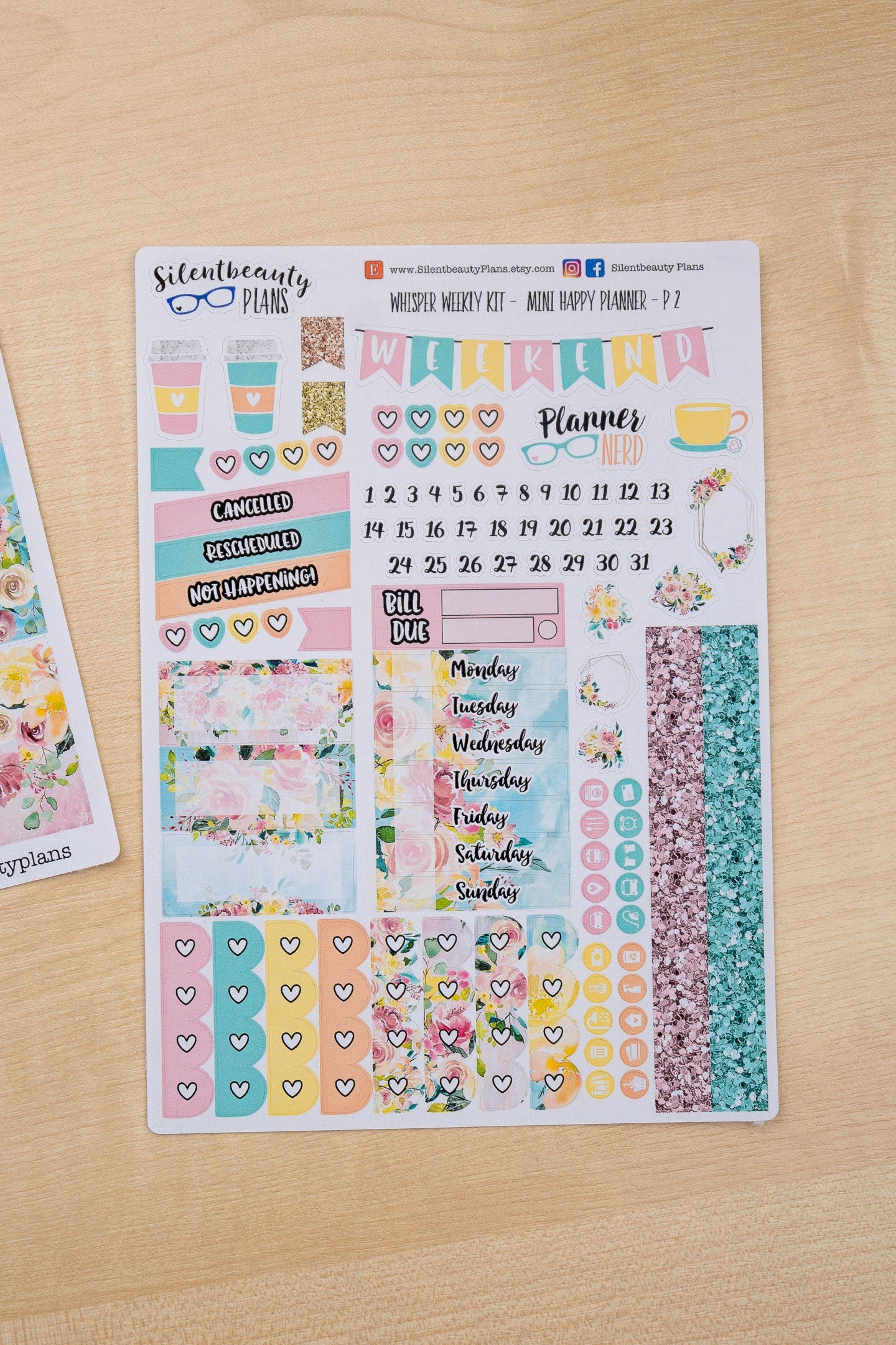 Whisper Weekly Kit - Mini Happy Planner, Planner Stickers, UK