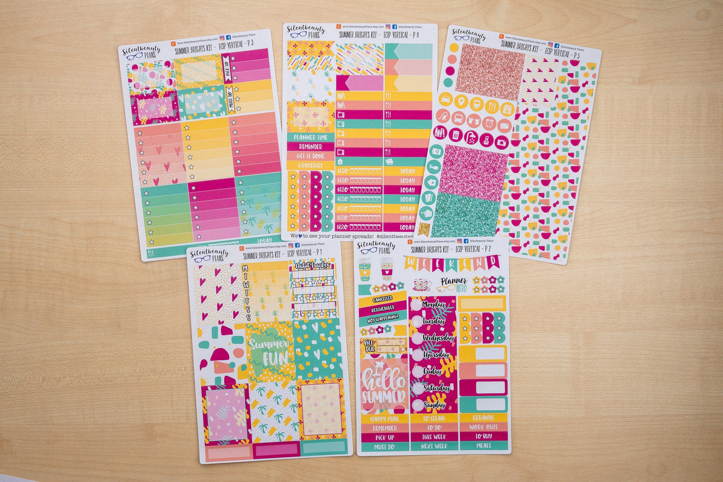 Summer Brights Sticker Kit - Standard Vertical Life Planner, Vertical Planner, Weekly Sticker Kit, Planner Stickers, UK