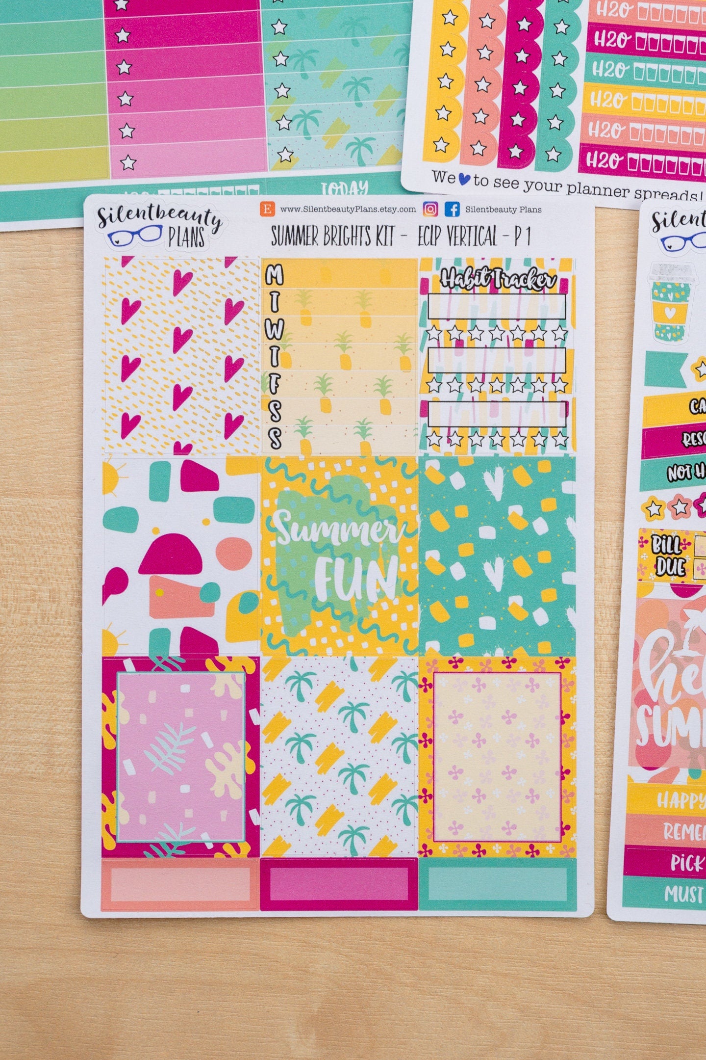Summer Brights Sticker Kit - Standard Vertical Life Planner, Vertical Planner, Weekly Sticker Kit, Planner Stickers, UK