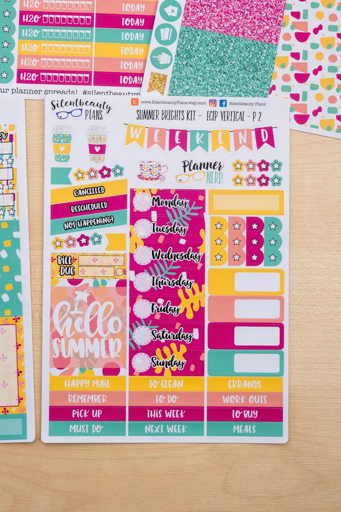 Summer Brights Sticker Kit - Standard Vertical Life Planner, Vertical Planner, Weekly Sticker Kit, Planner Stickers, UK