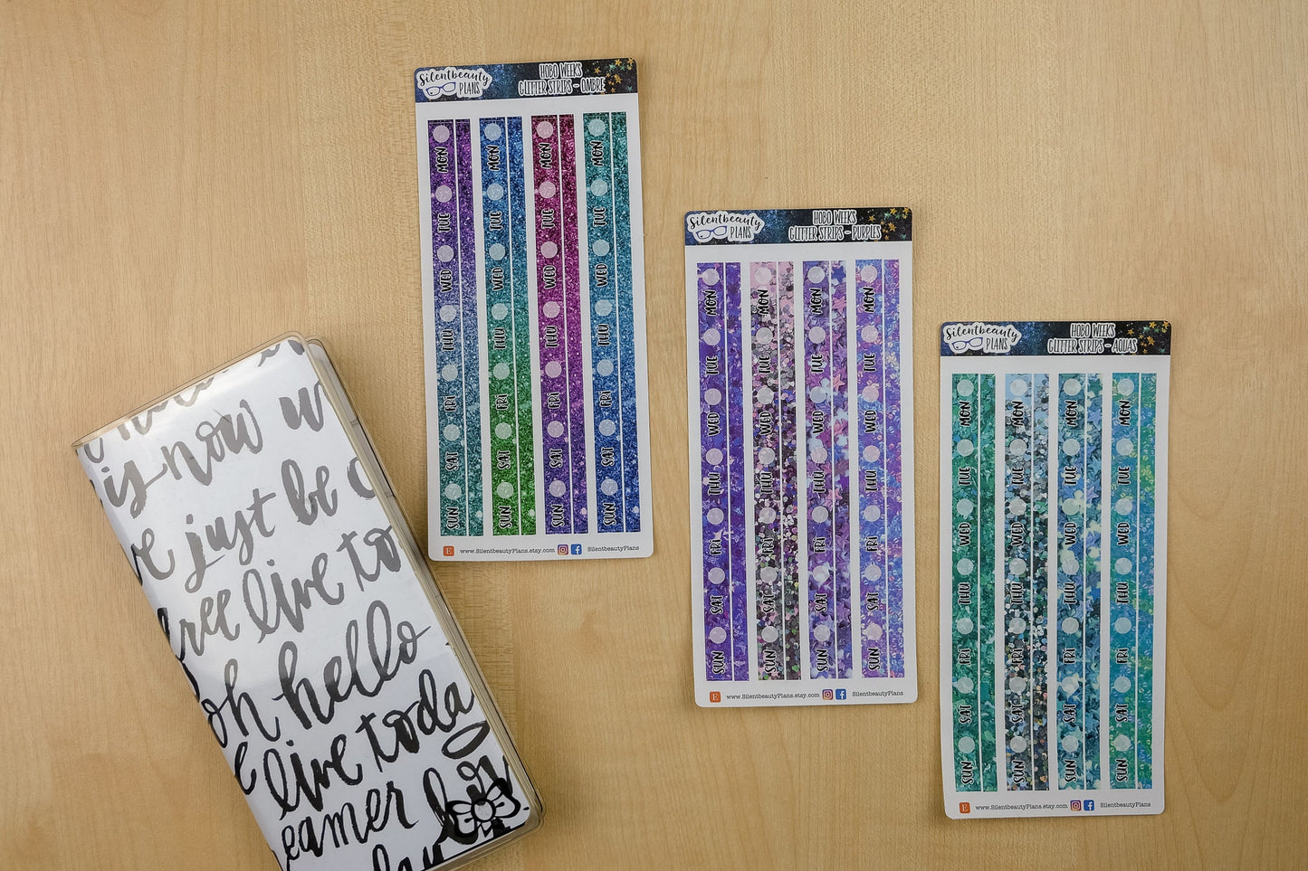 Glitter - Date Cover Strips & Thin Washi - 3 Sheet Options - Hobonichi Weeks, Planner Stickers, UK