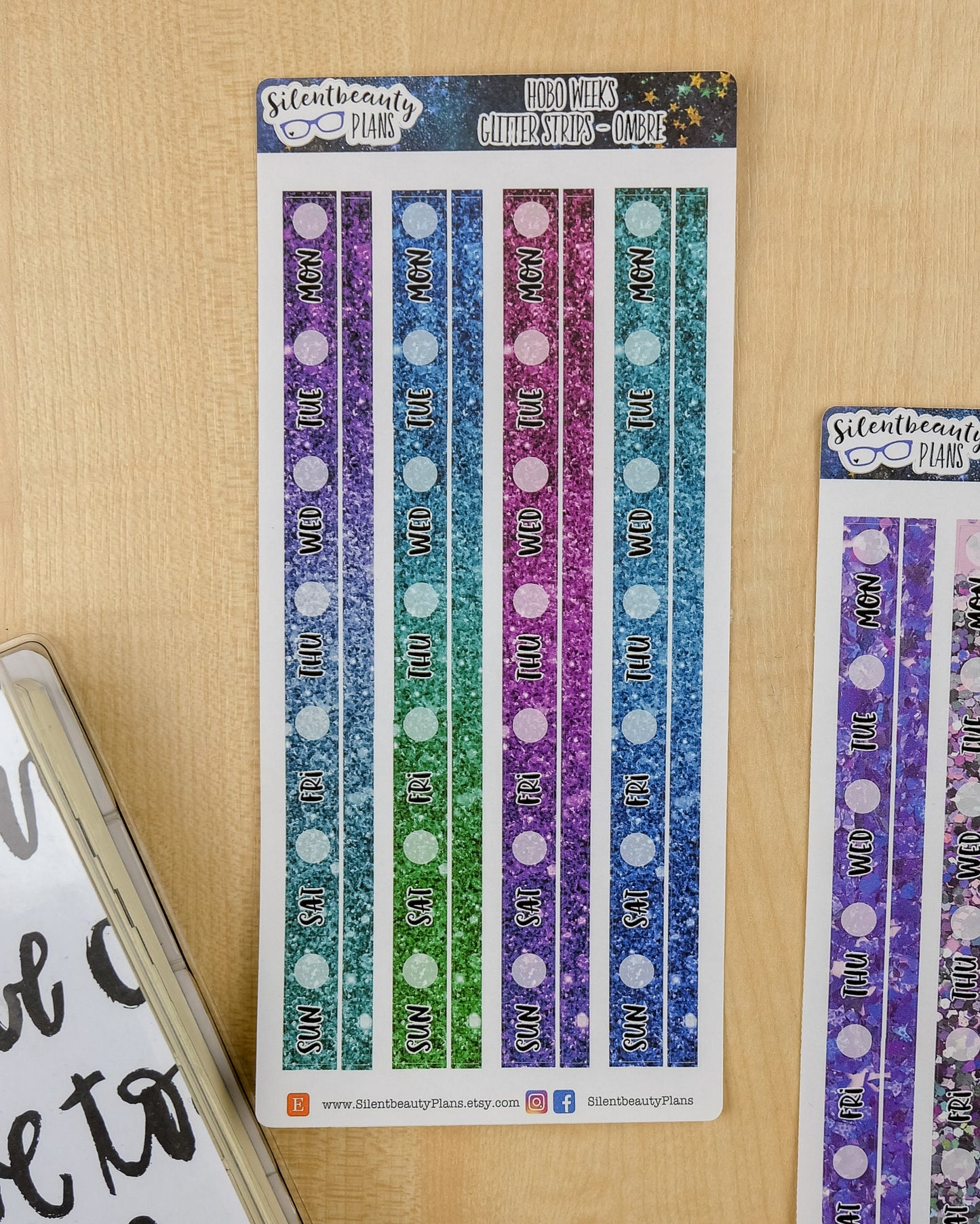 Glitter - Date Cover Strips & Thin Washi - 3 Sheet Options - Hobonichi Weeks, Planner Stickers, UK