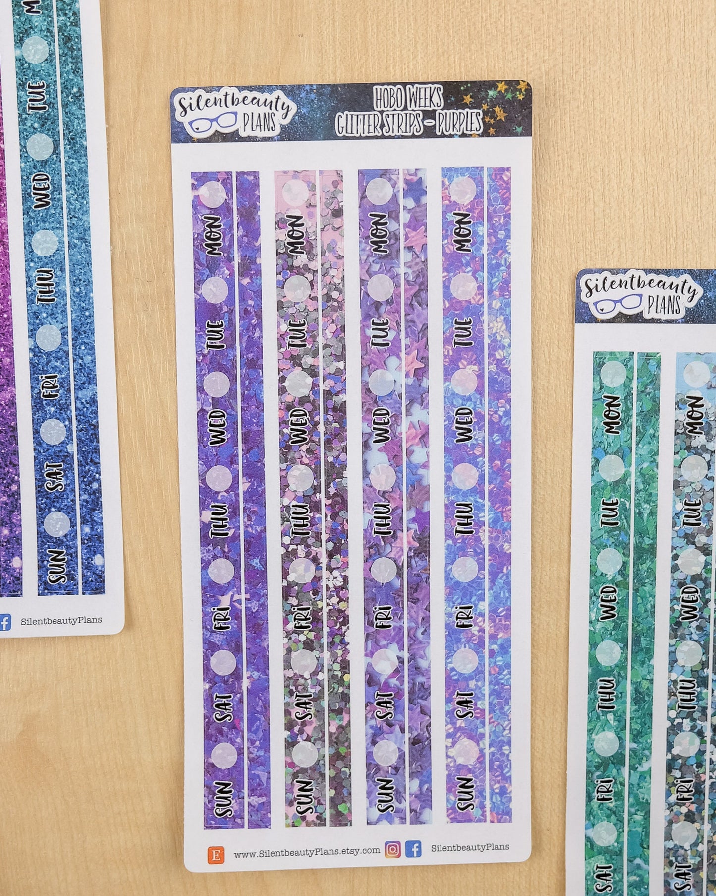 Glitter - Date Cover Strips & Thin Washi - 3 Sheet Options - Hobonichi Weeks, Planner Stickers, UK