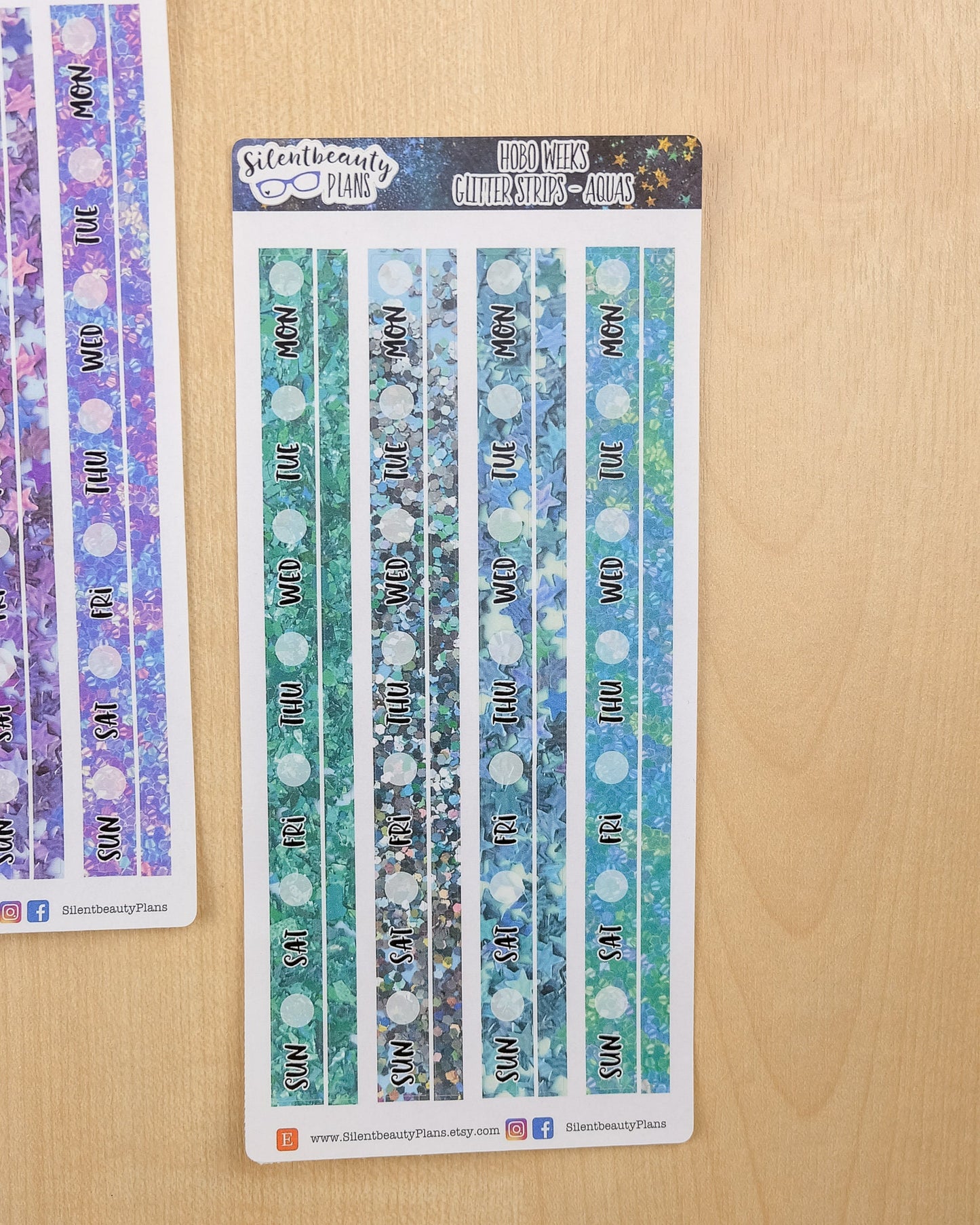 Glitter - Date Cover Strips & Thin Washi - 3 Sheet Options - Hobonichi Weeks, Planner Stickers, UK