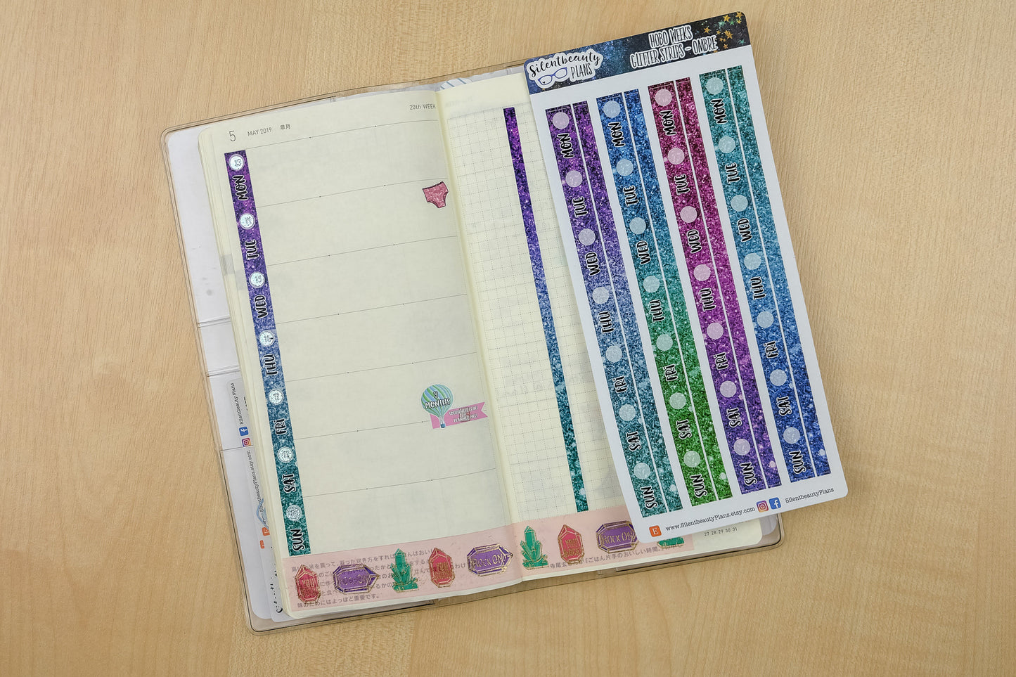 Glitter - Date Cover Strips & Thin Washi - 3 Sheet Options - Hobonichi Weeks, Planner Stickers, UK