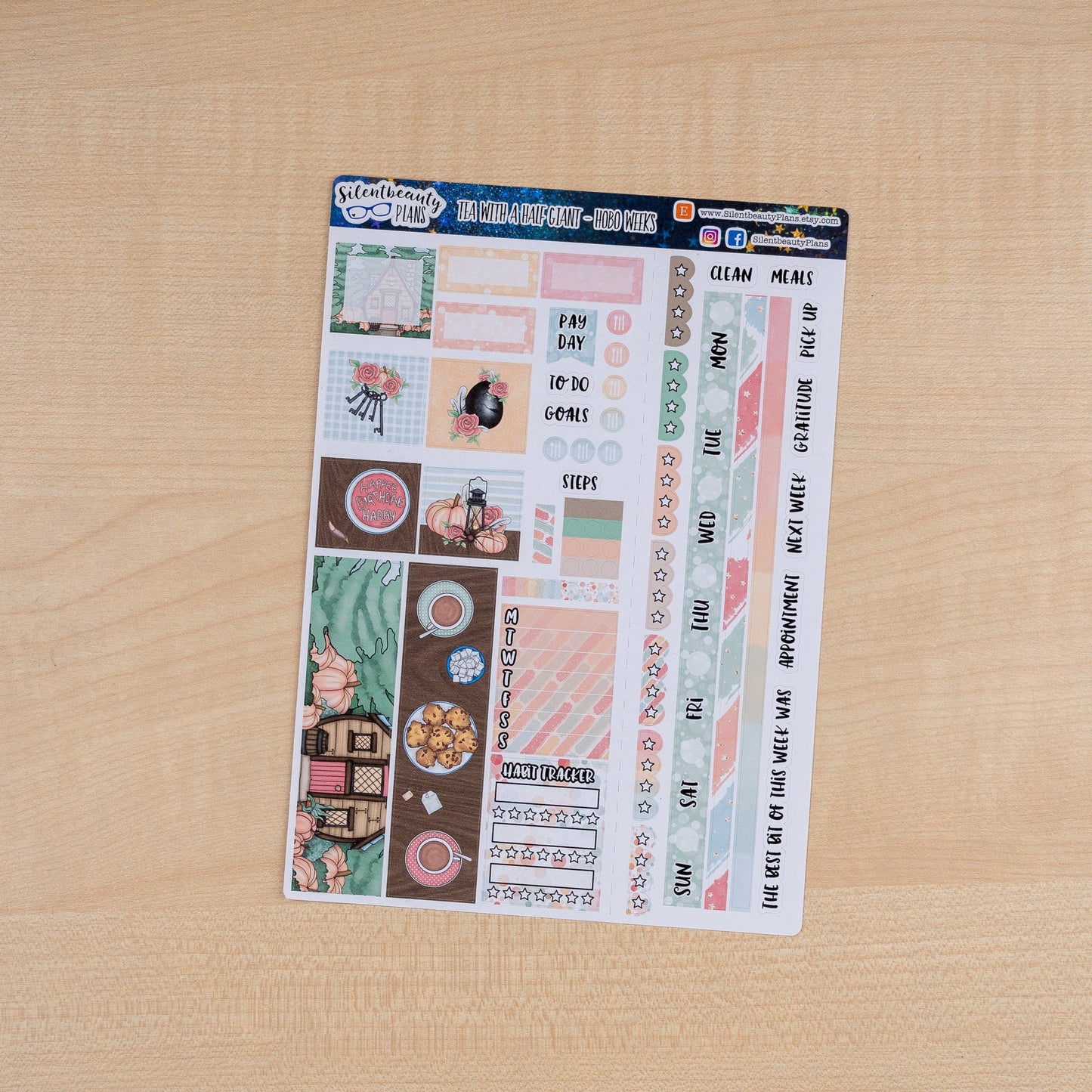 Tea with a Half Giant Weekly Kit - Hobonichi Weeks, Planner Stickers, UK