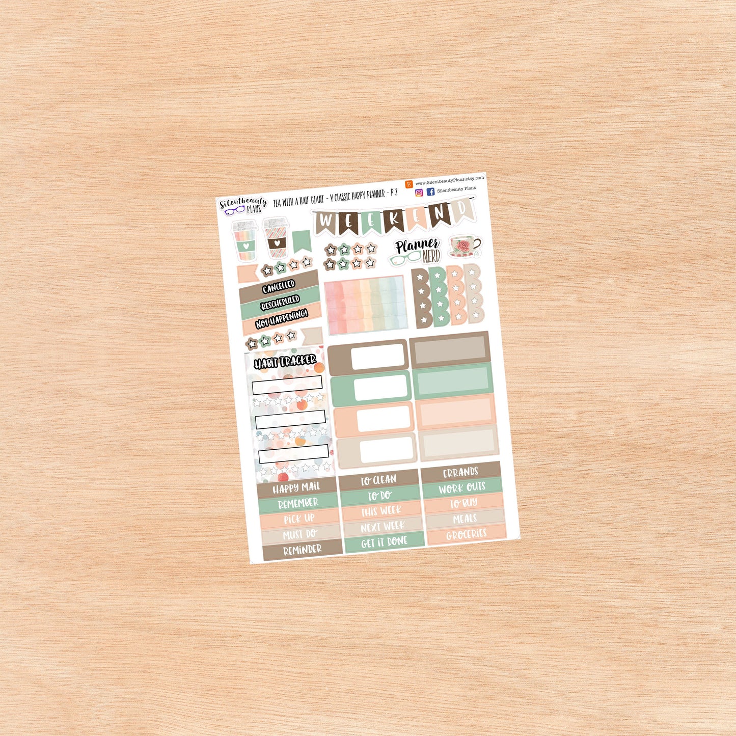 Tea with a Half-Giant Sticker Kit - Vertical Classic Happy Planner, Vertical, Planner Stickers, UK