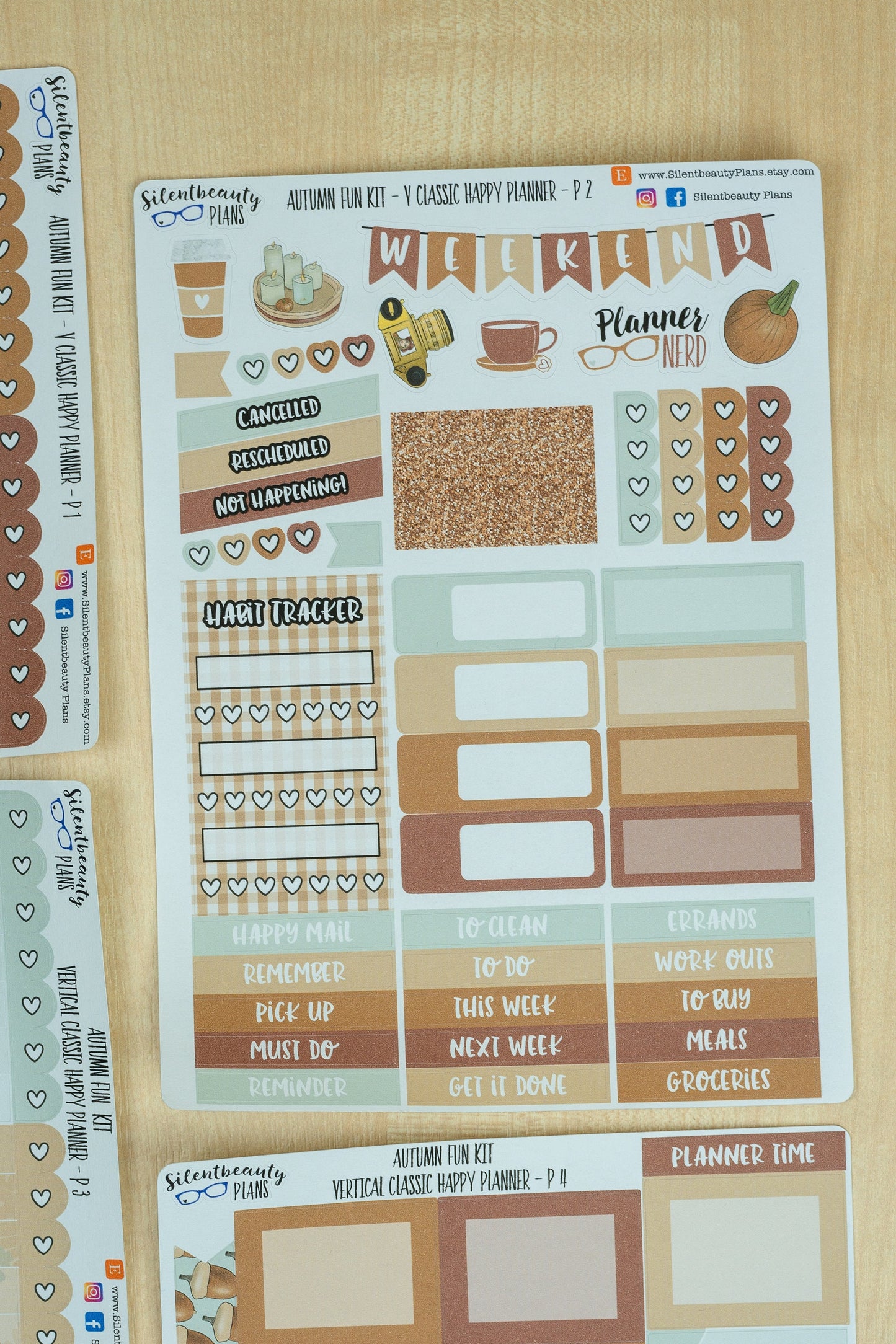 Autumn Fun Weekly Sticker Kit - Classic Happy Planner, Vertical, Planner Stickers, UK