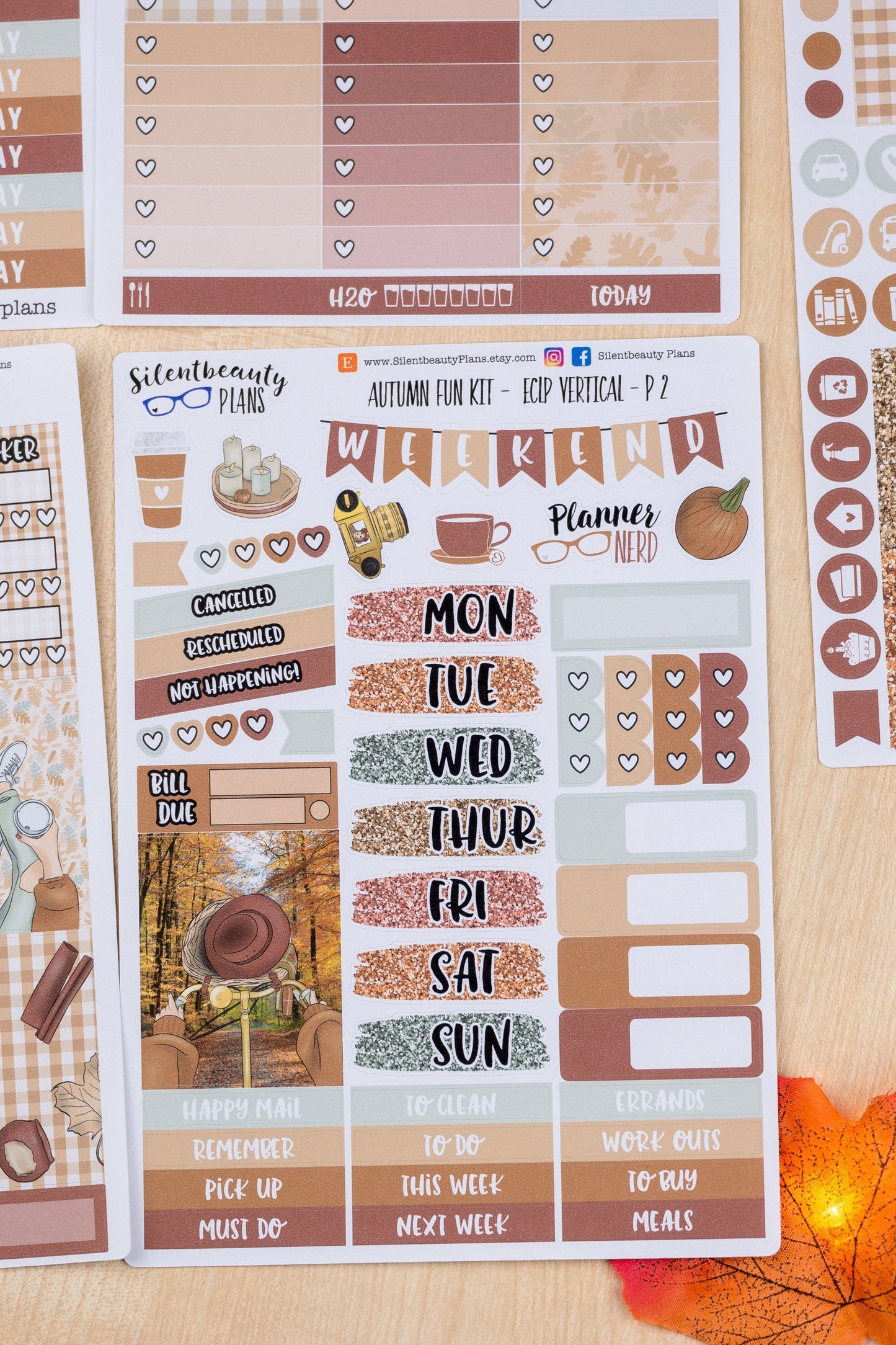 Autumn Fun Weekly Sticker Kit - Standard Vertical, Vertical, Planner Stickers, UK