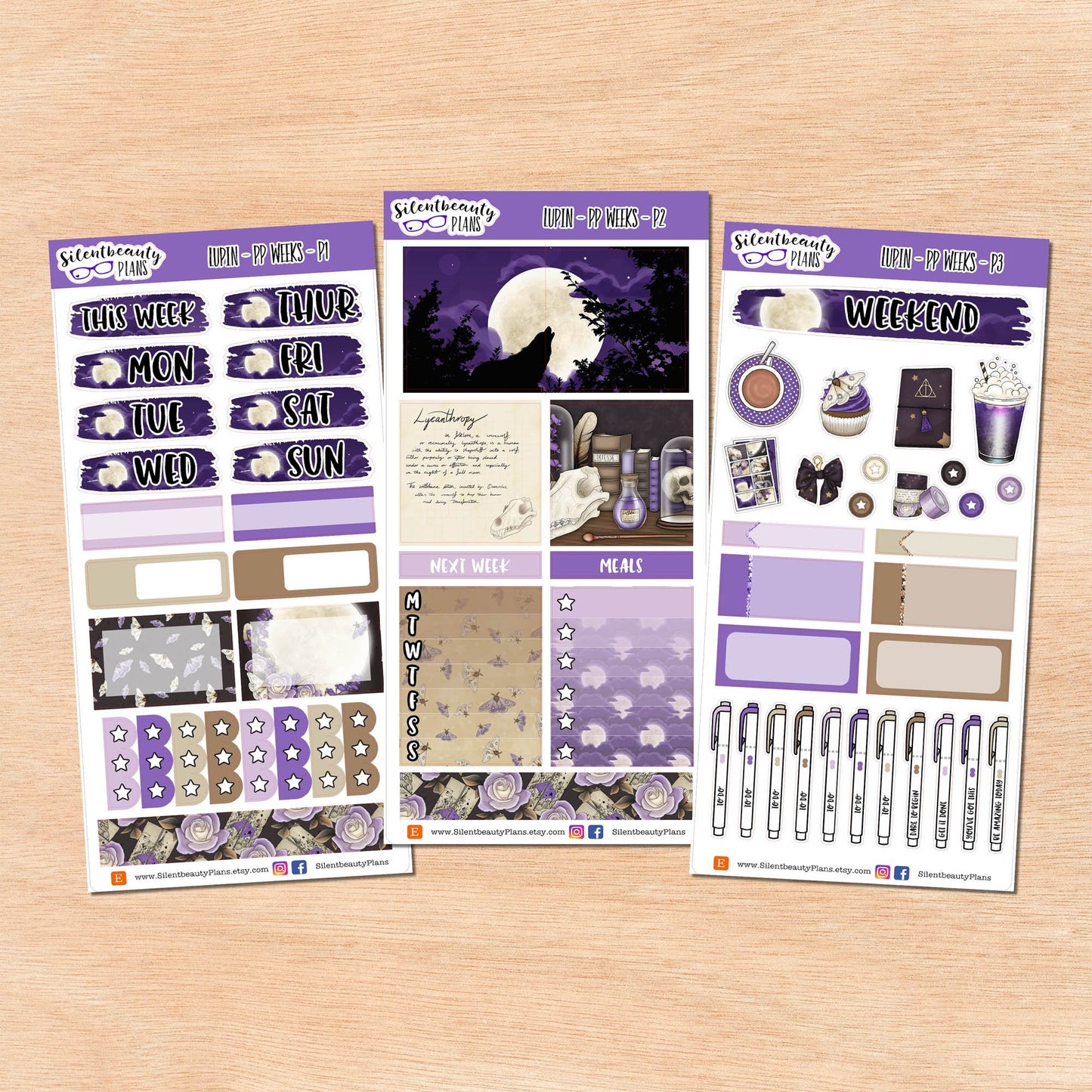 Lupin Kit - PP Weeks Planner, Vertical, Planner Stickers, UK