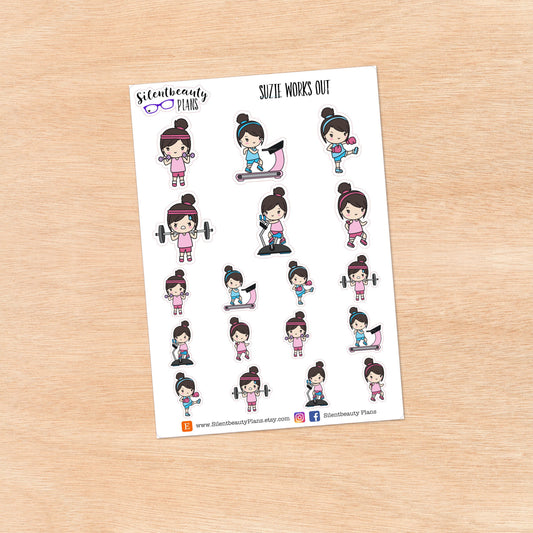 Suzie Works Out - Cute Girl Stickers