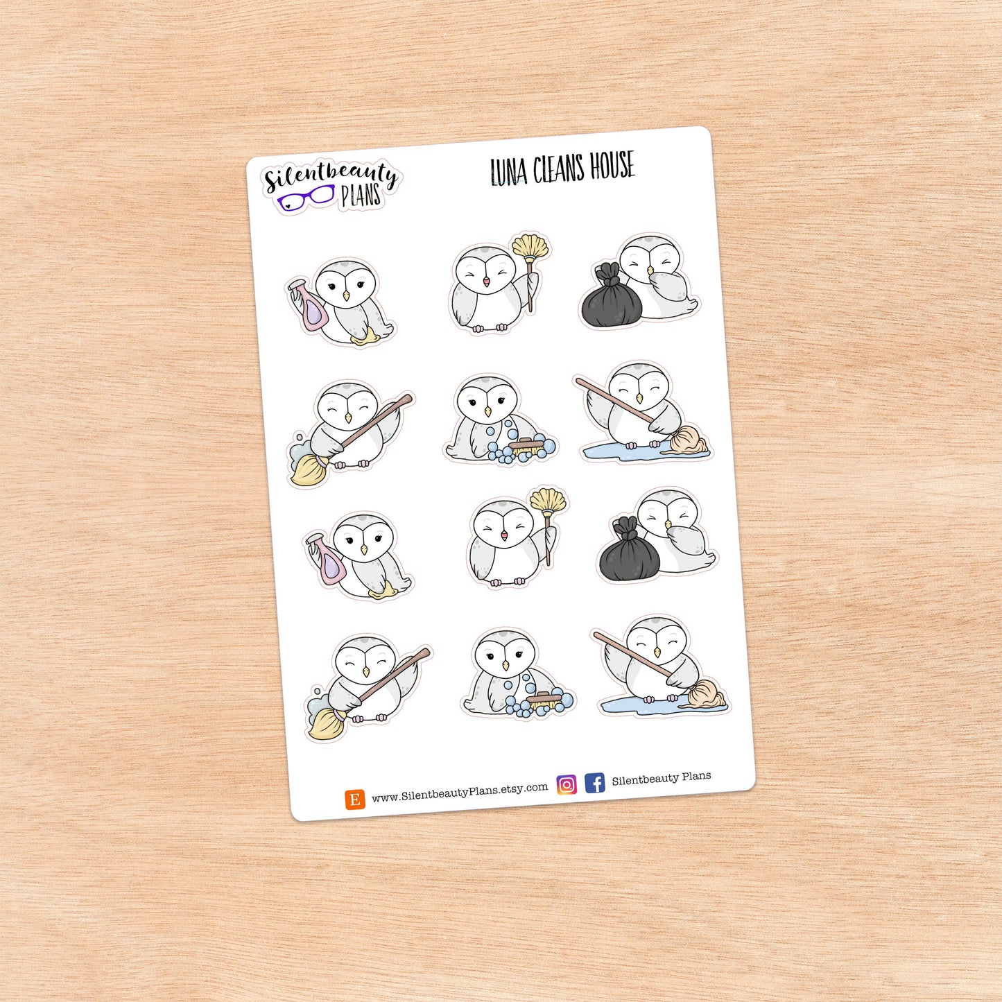 Luna Cleans House - Cute Owl Stickers