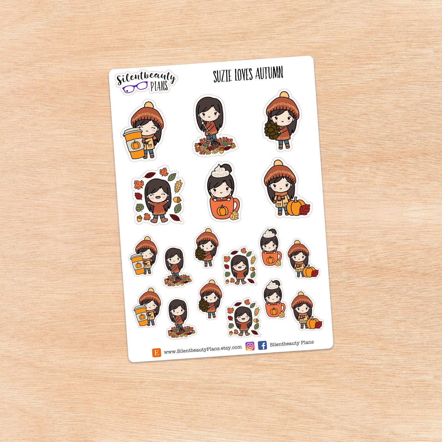 Suzie loves Autumn - Cute Girl Stickers