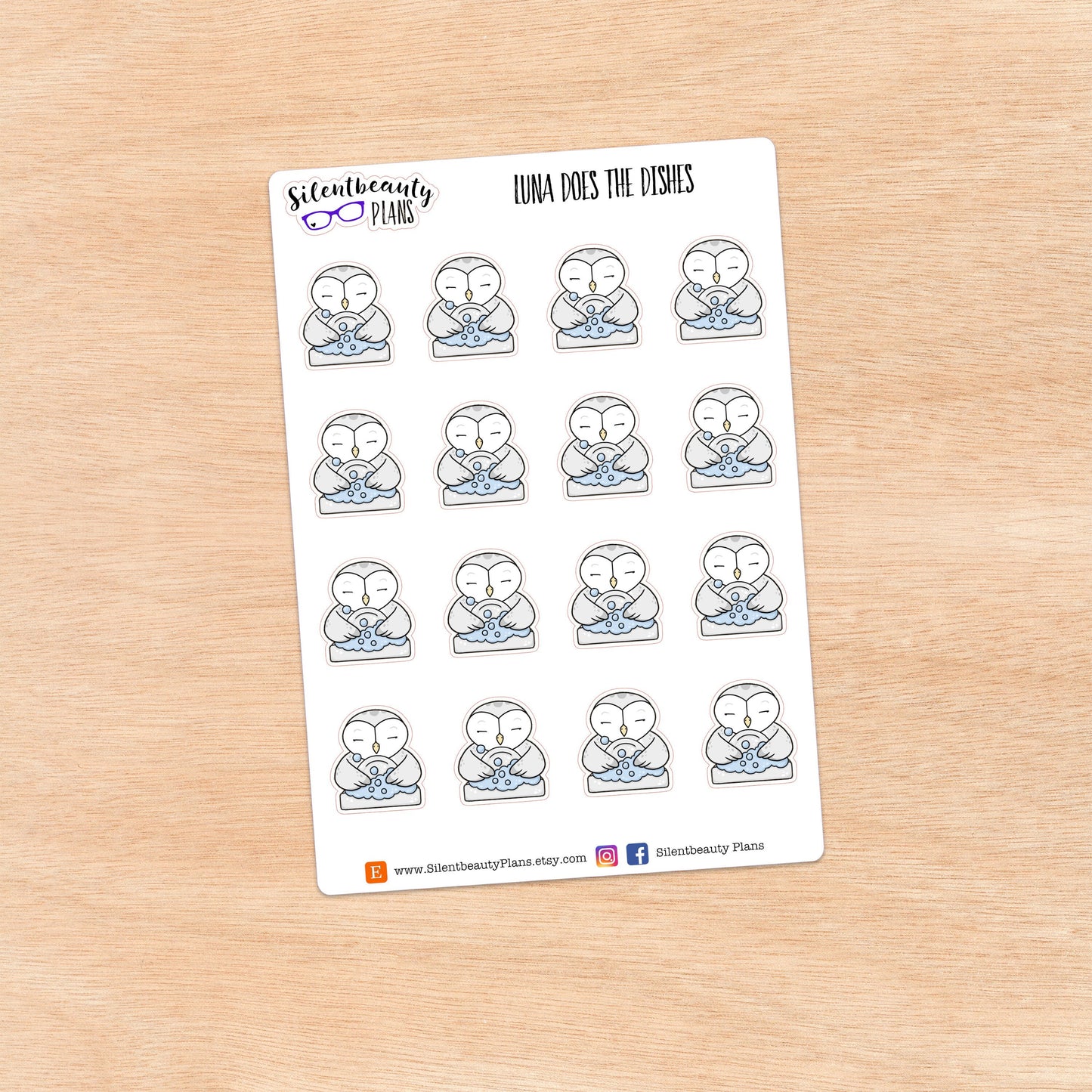 Luna does the Dishes - Cute Owl Stickers