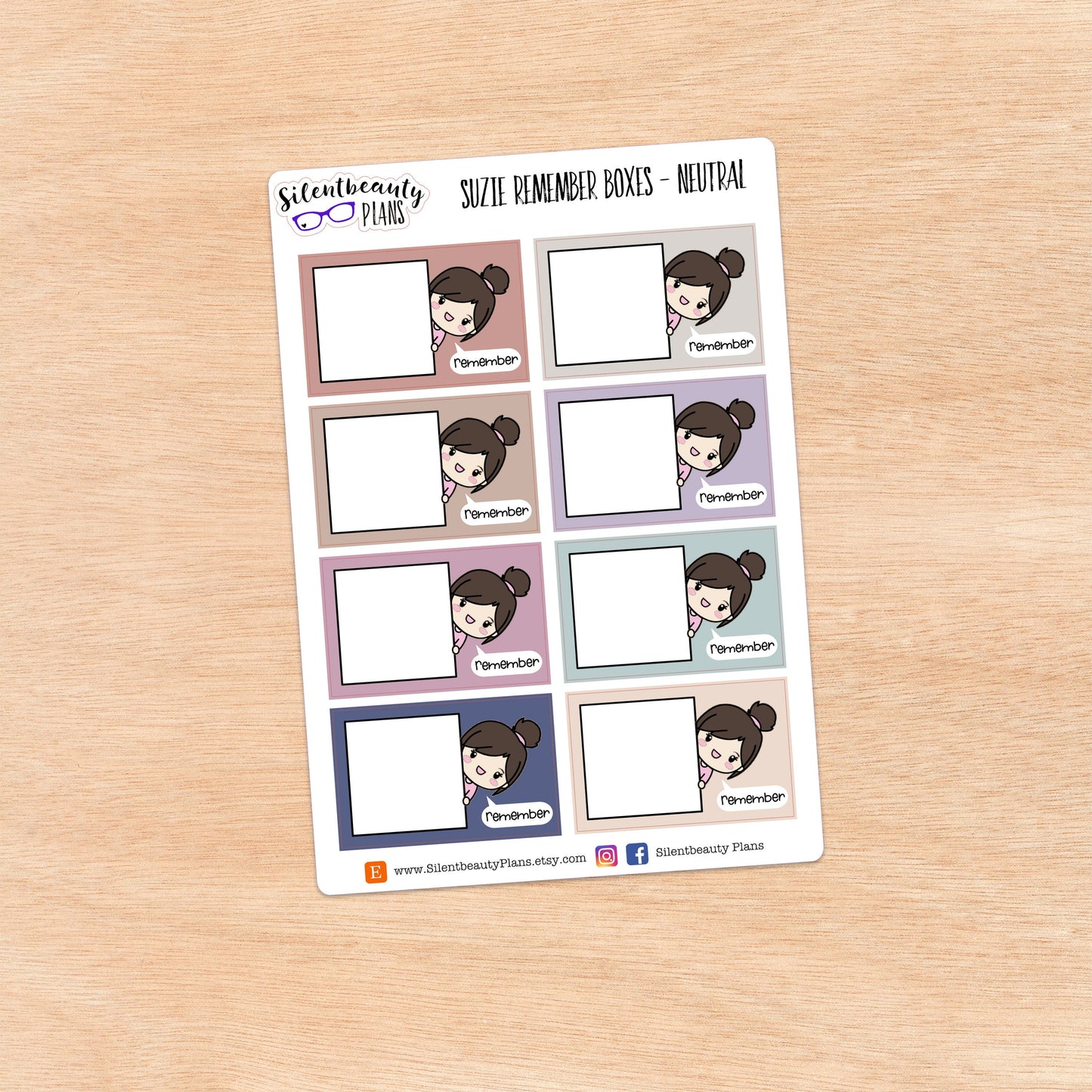 Suzie Remembers Half Box Stickers | 4 Colour Options - Cute Girl Stickers