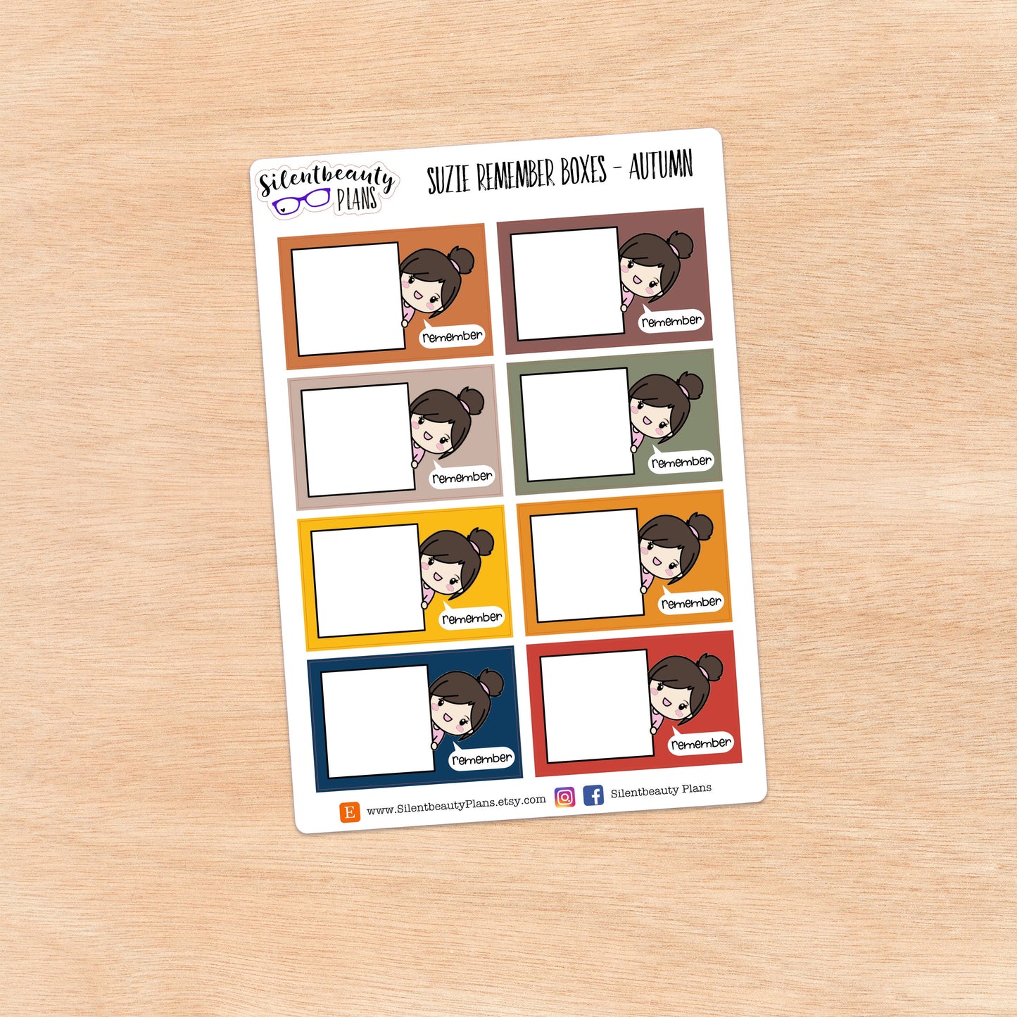 Suzie Remembers Half Box Stickers | 4 Colour Options - Cute Girl Stickers