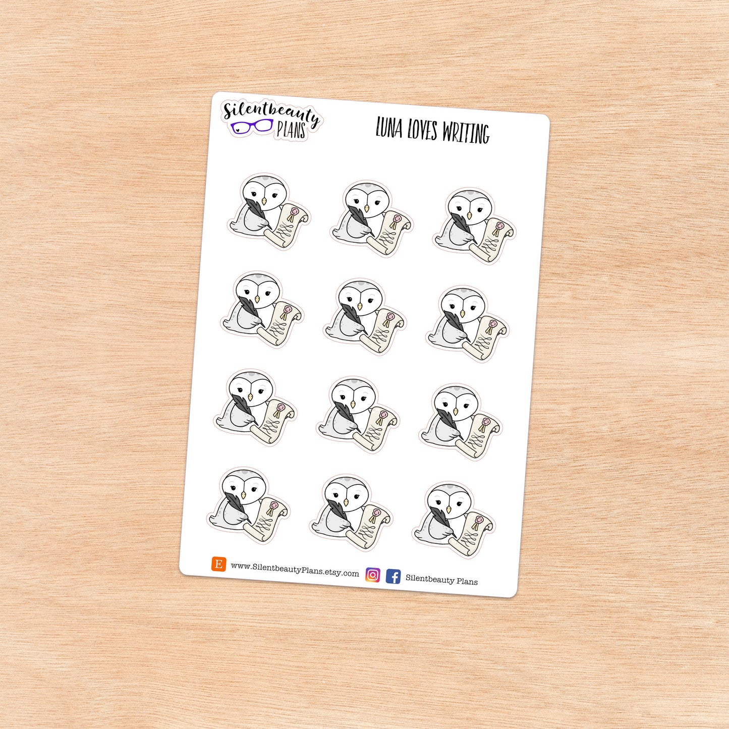 Luna loves Writing - Lettering - Cute Owl Stickers
