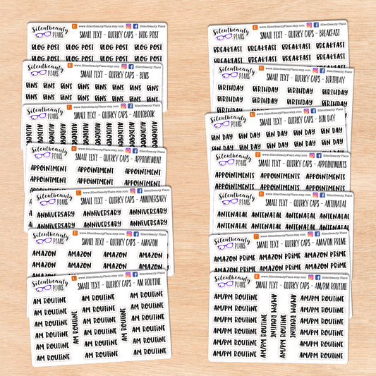 Tiny Text - A - B - Words & Phrases - Quirky Caps - Script Stickers
