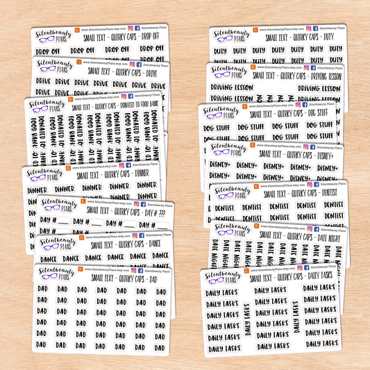 Tiny Text - D - Words & Phrases - Quirky Caps - Script Stickers