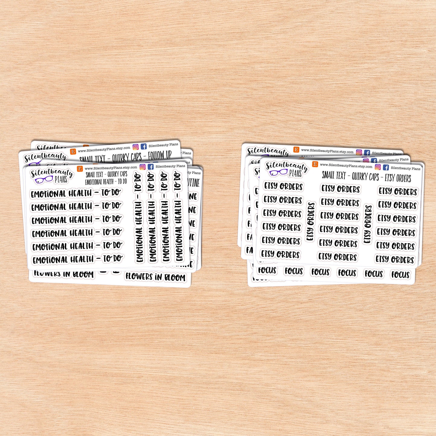 Tiny Text - E - F - Words & Phrases - Quirky Caps - Script Stickers
