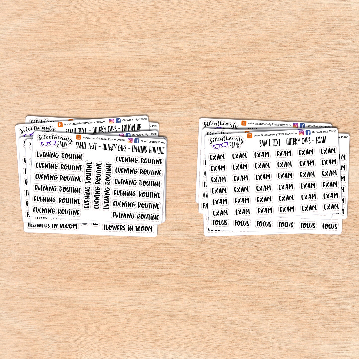Tiny Text - E - F - Words & Phrases - Quirky Caps - Script Stickers