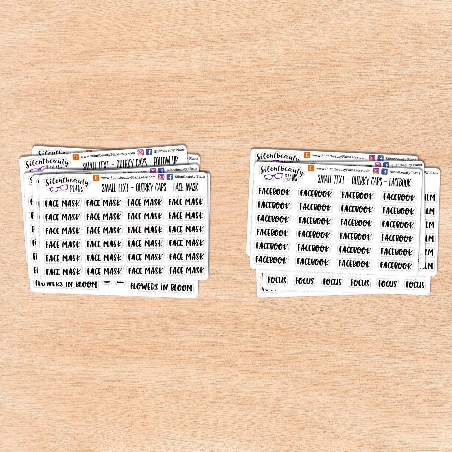 Tiny Text - E - F - Words & Phrases - Quirky Caps - Script Stickers