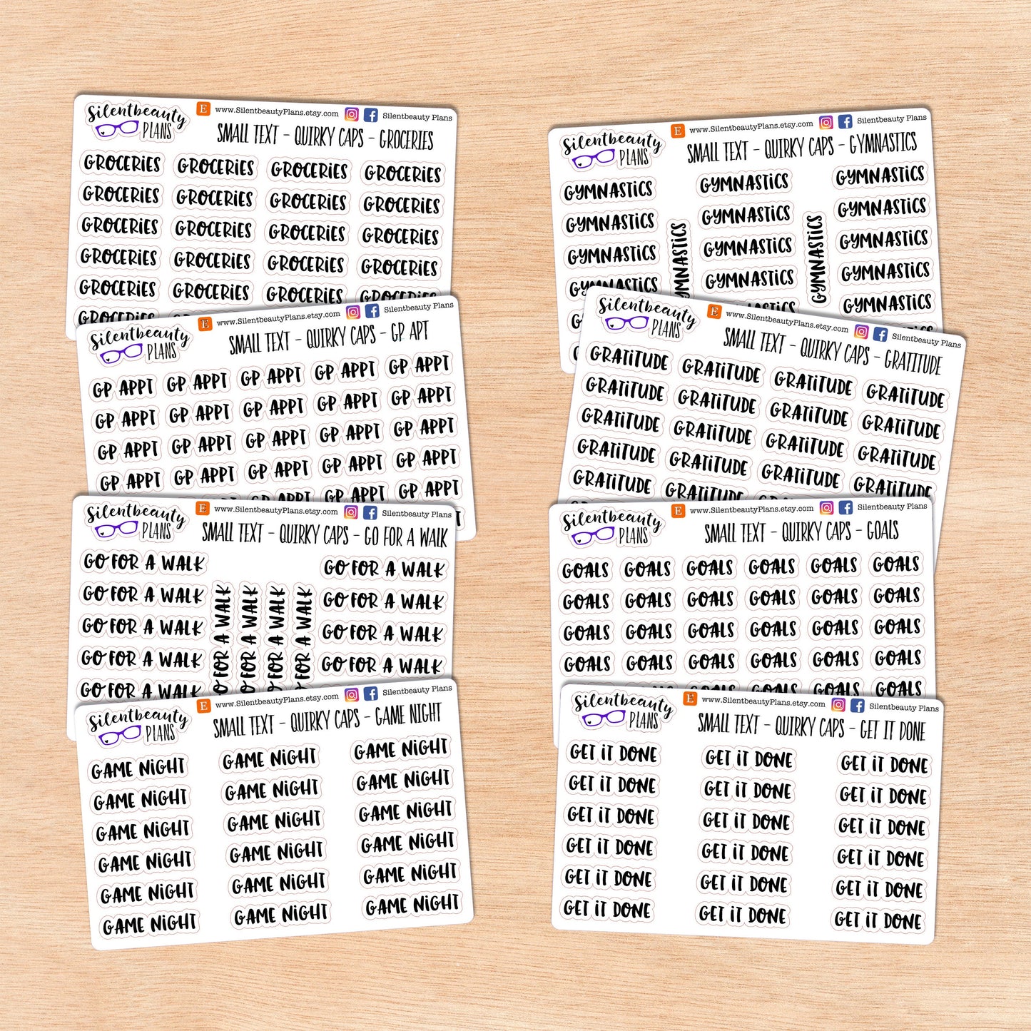 Tiny Text - G - Words & Phrases - Quirky Caps - Script Stickers