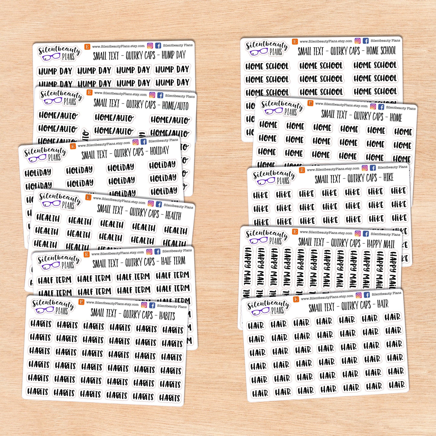 Tiny Text - H - Words & Phrases - Quirky Caps - Script Stickers