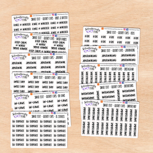 Tiny Text - I - J - K - Words & Phrases - Quirky Caps - Script Stickers