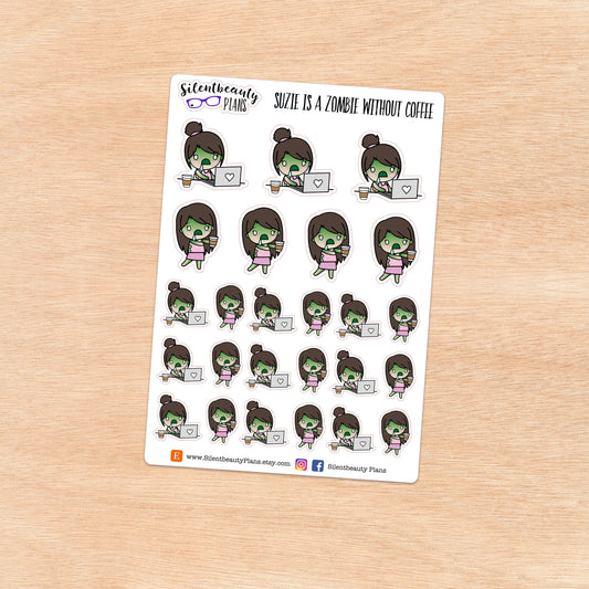 Suzie is a Zombie without Coffee - Cute Girl Stickers