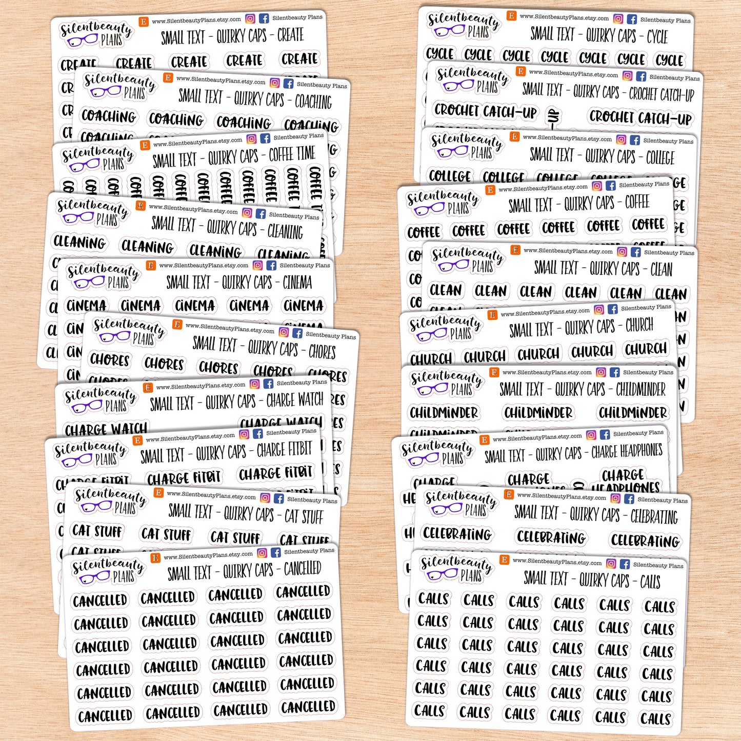 Tiny Text - C - Words & Phrases - Quirky Caps - Script Stickers
