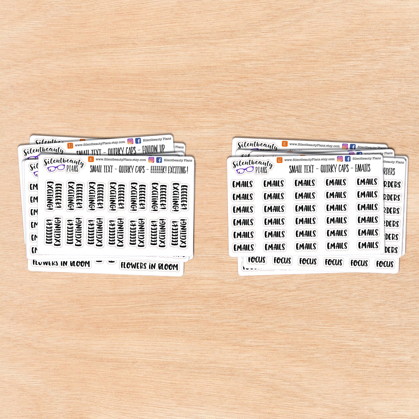 Tiny Text - E - F - Words & Phrases - Quirky Caps - Script Stickers